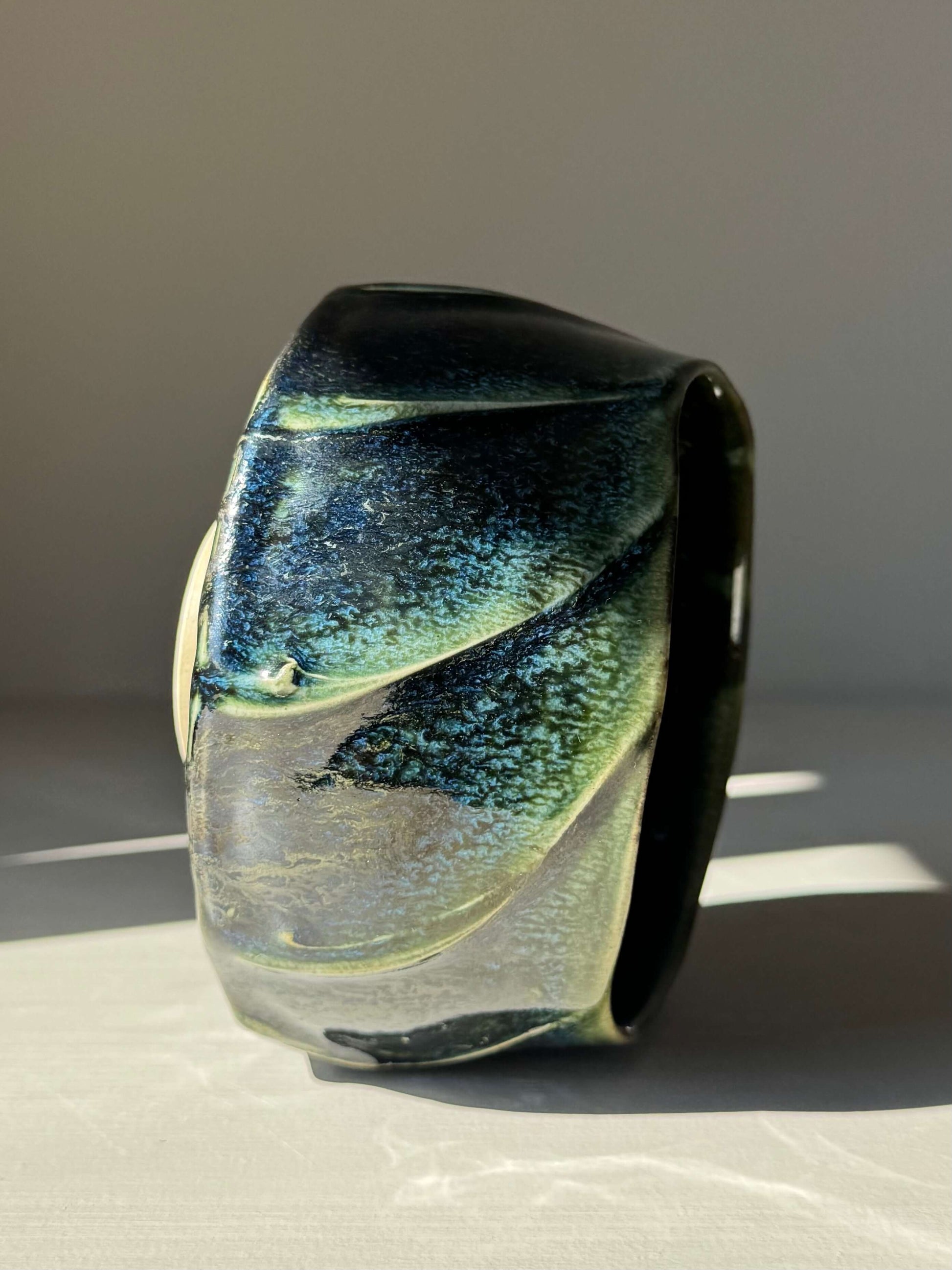 Textured Matcha Bowl - Hinoki Series #02 with handmade ceramic green glaze and unique texture