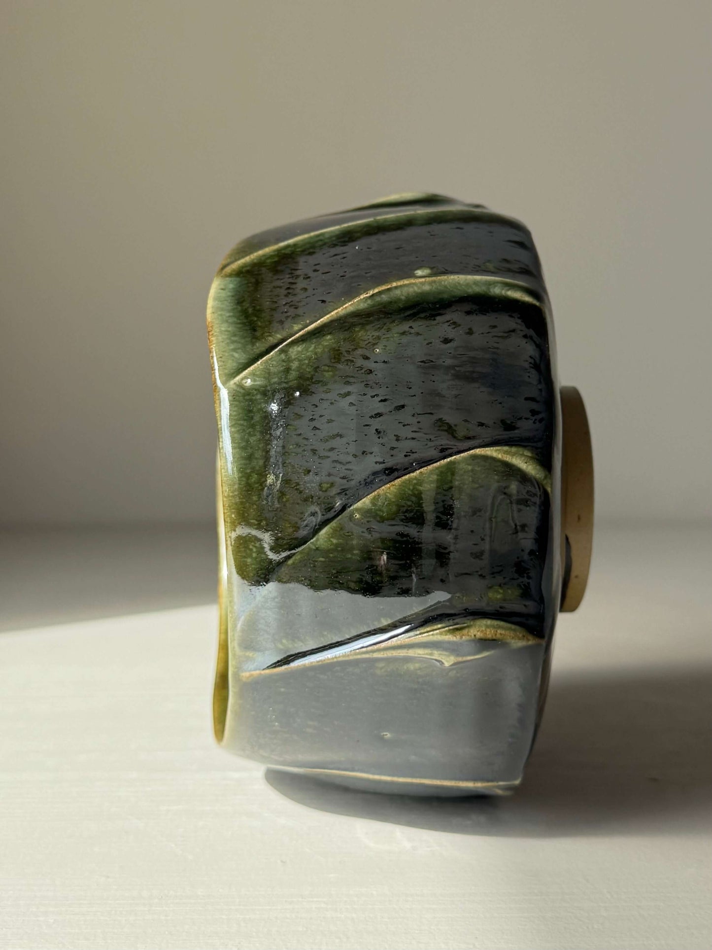 Textured Matcha Bowl - Hinoki Series #12, handmade ceramic with green glaze and unique texture inspired by the Hinoki tree.