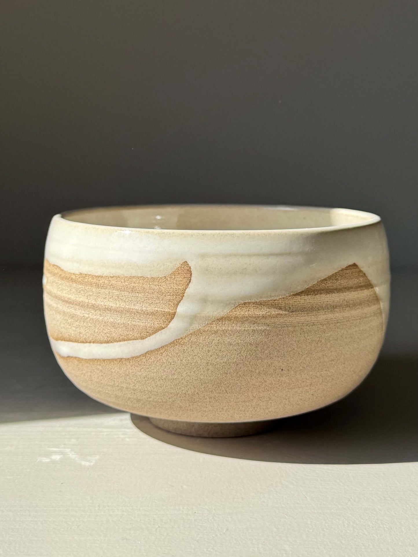 Handmade ceramic Matcha Bowl – Yuki Series #03 with toffee clay and white glaze.