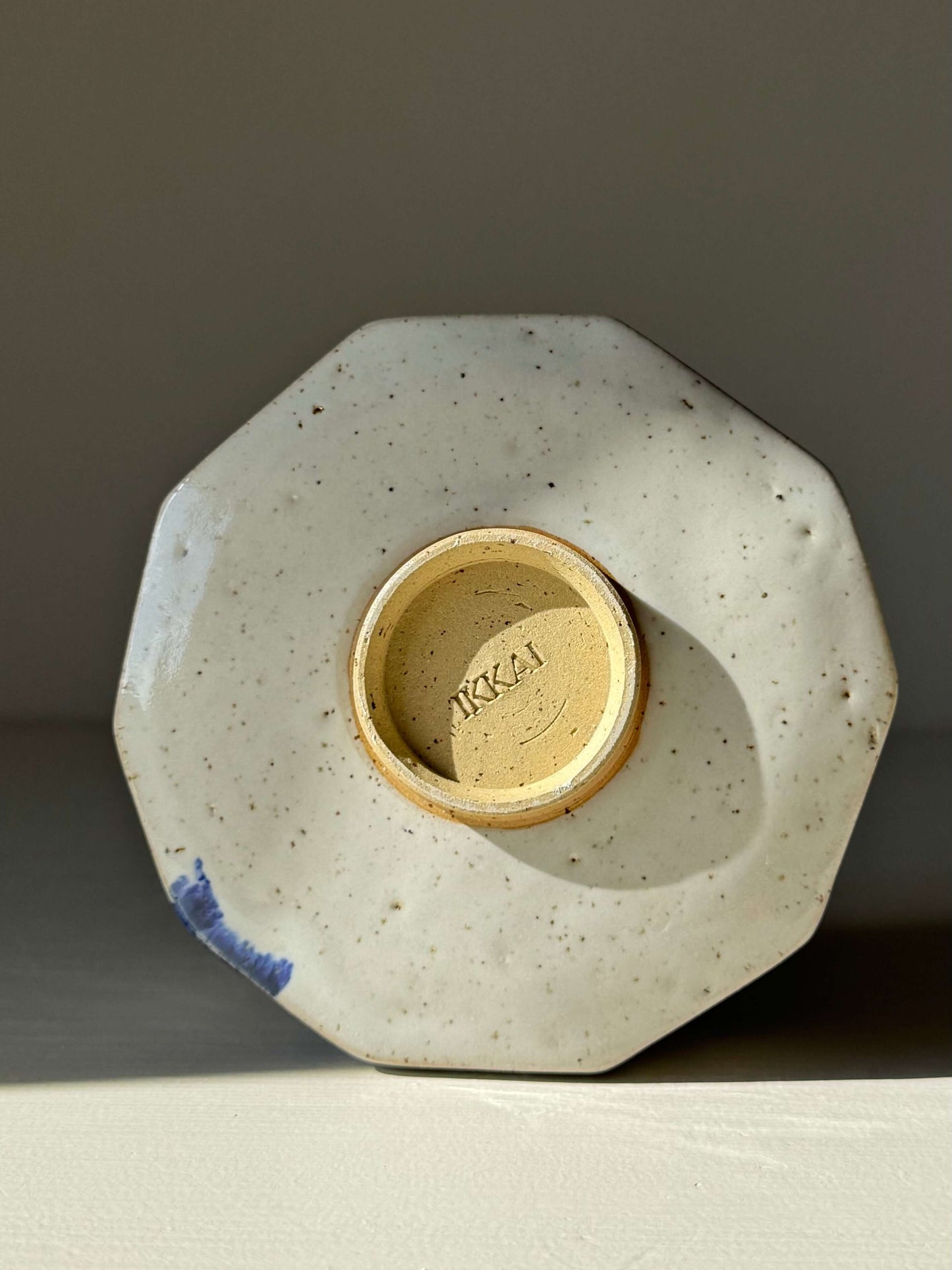 Bottom view of Faceted Matcha Bowl – Cobalt Blue & Glossy White Glaze #04 with handmade ceramic design.