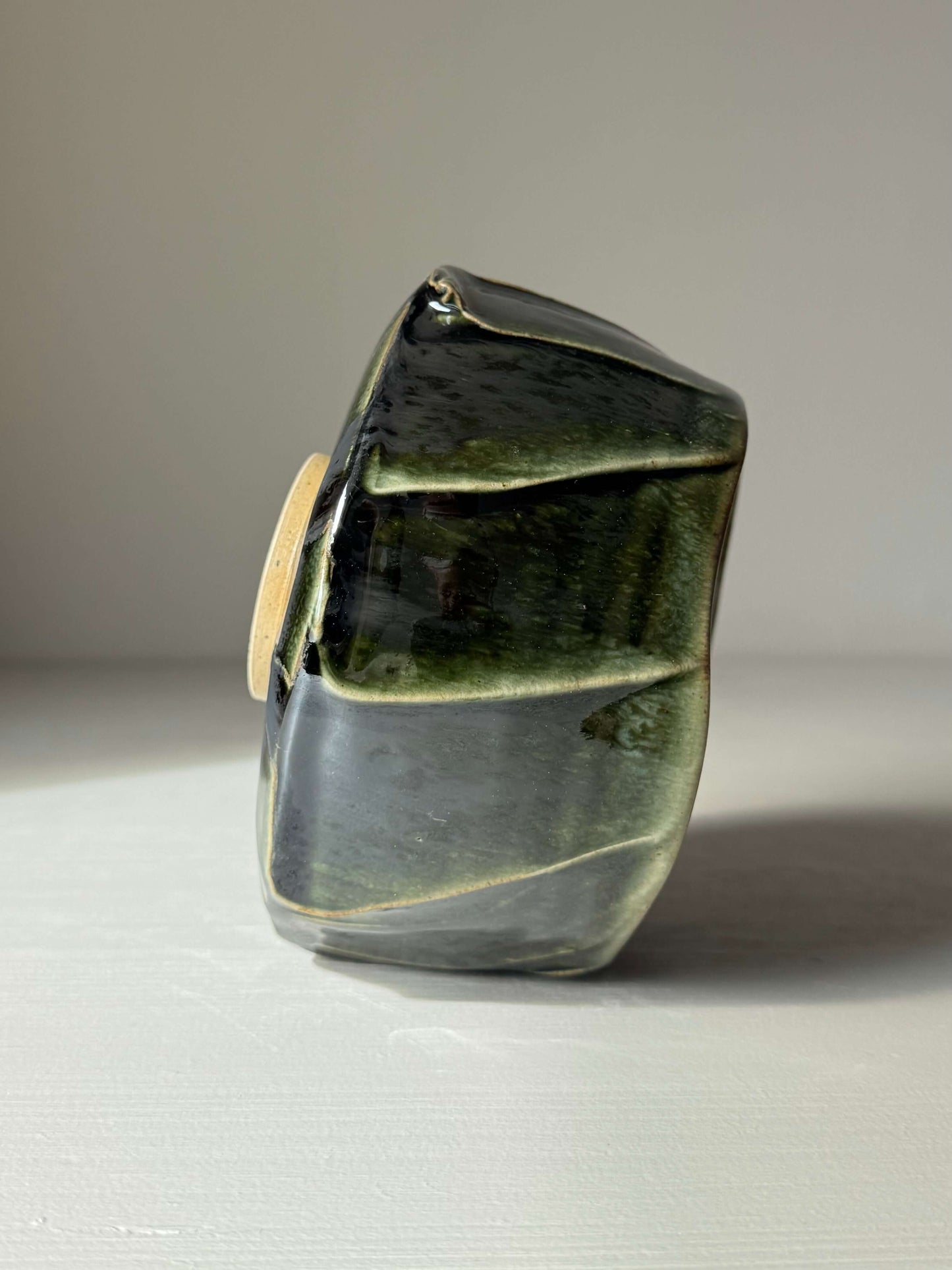 Handmade ceramic Textured Matcha Bowl - Hinoki Series #09 with green glaze and textured finish, inspired by Hinoki tree.