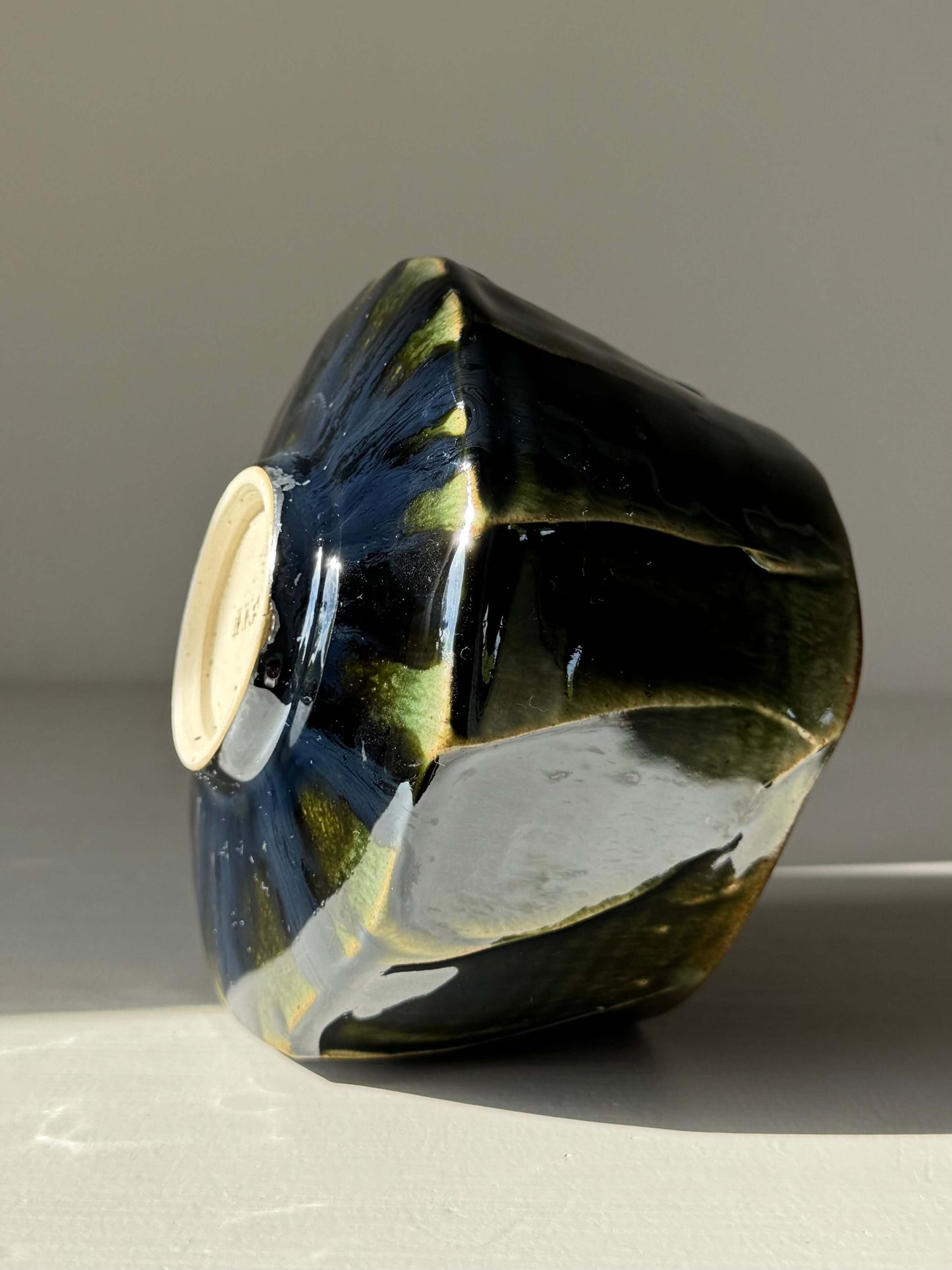 Handmade ceramic Textured Matcha Bowl - Hinoki Series #07 with green glaze and textured finish.
