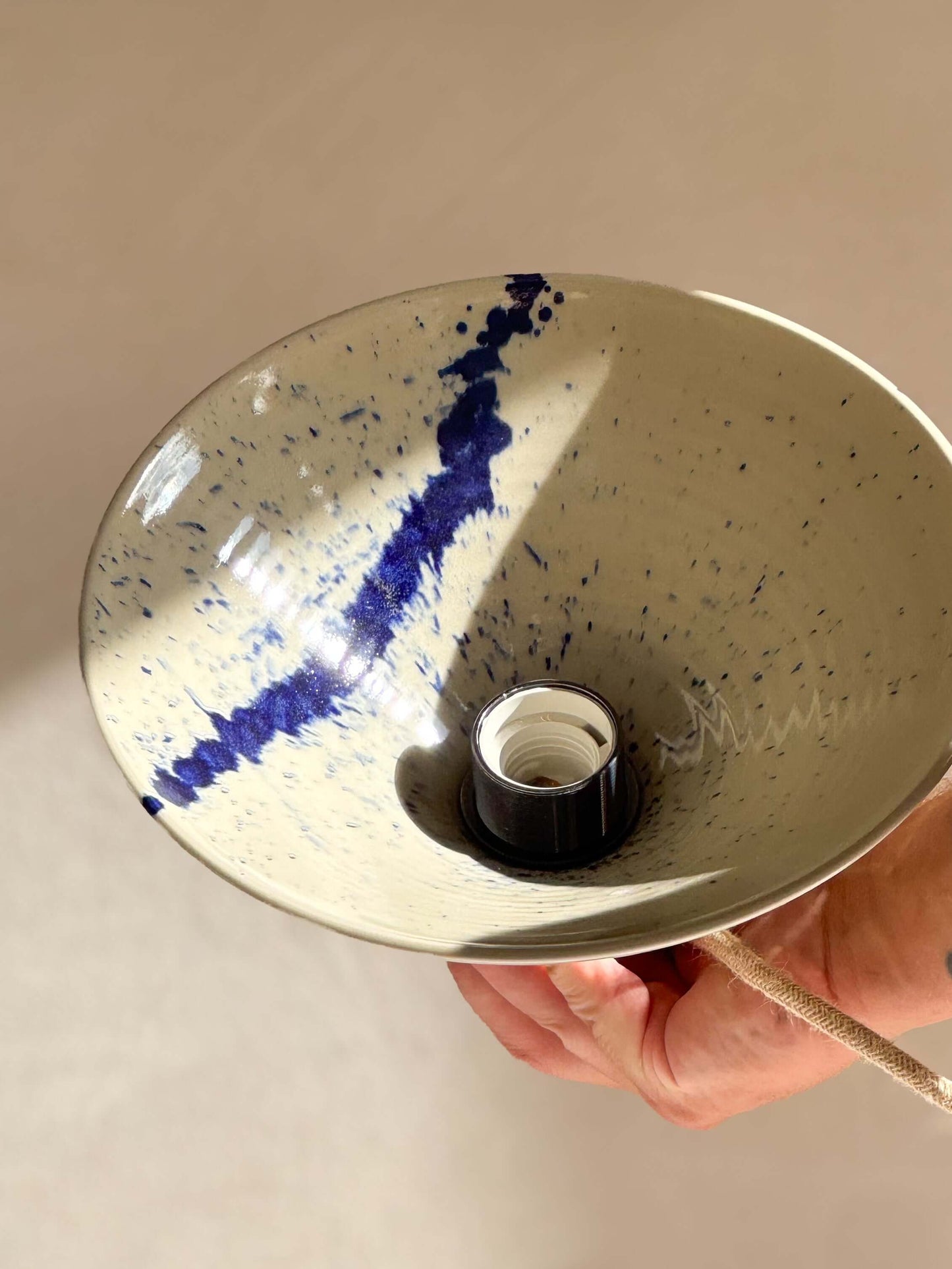 Handmade Ceramic Lamp Shade – Gosu Series #01 with cobalt blue accents