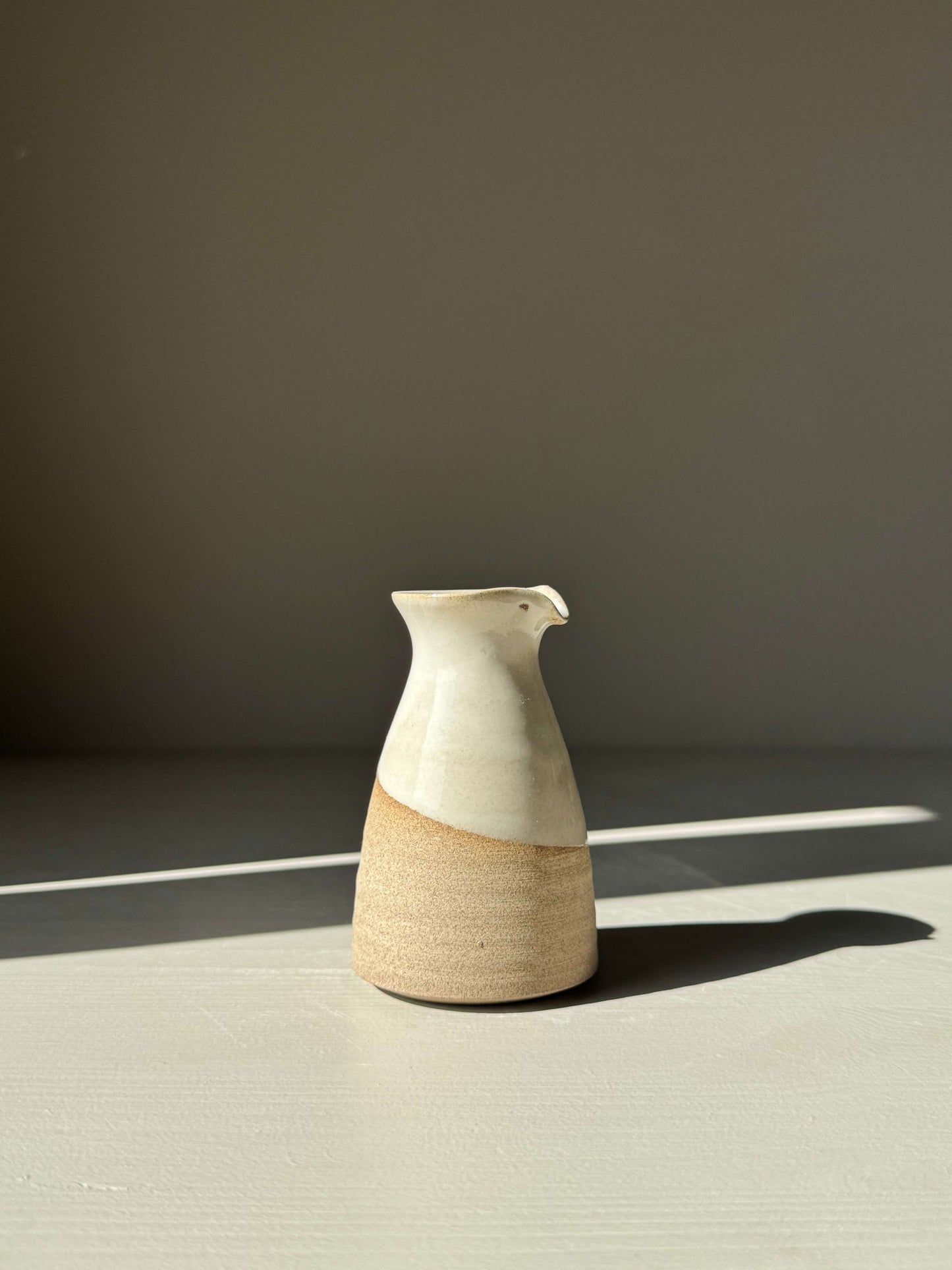 Soya Pourer - Yuki Series, handmade ceramic with a white glaze on toffee clay, perfect for soy sauce or dressings.