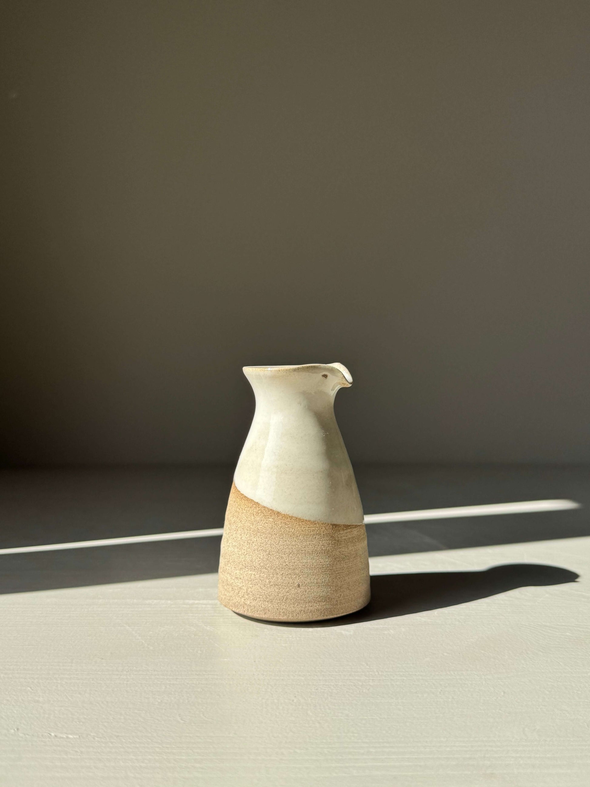 Soya Pourer - Yuki Series, handmade ceramic with a white glaze on toffee clay, perfect for soy sauce or dressings.