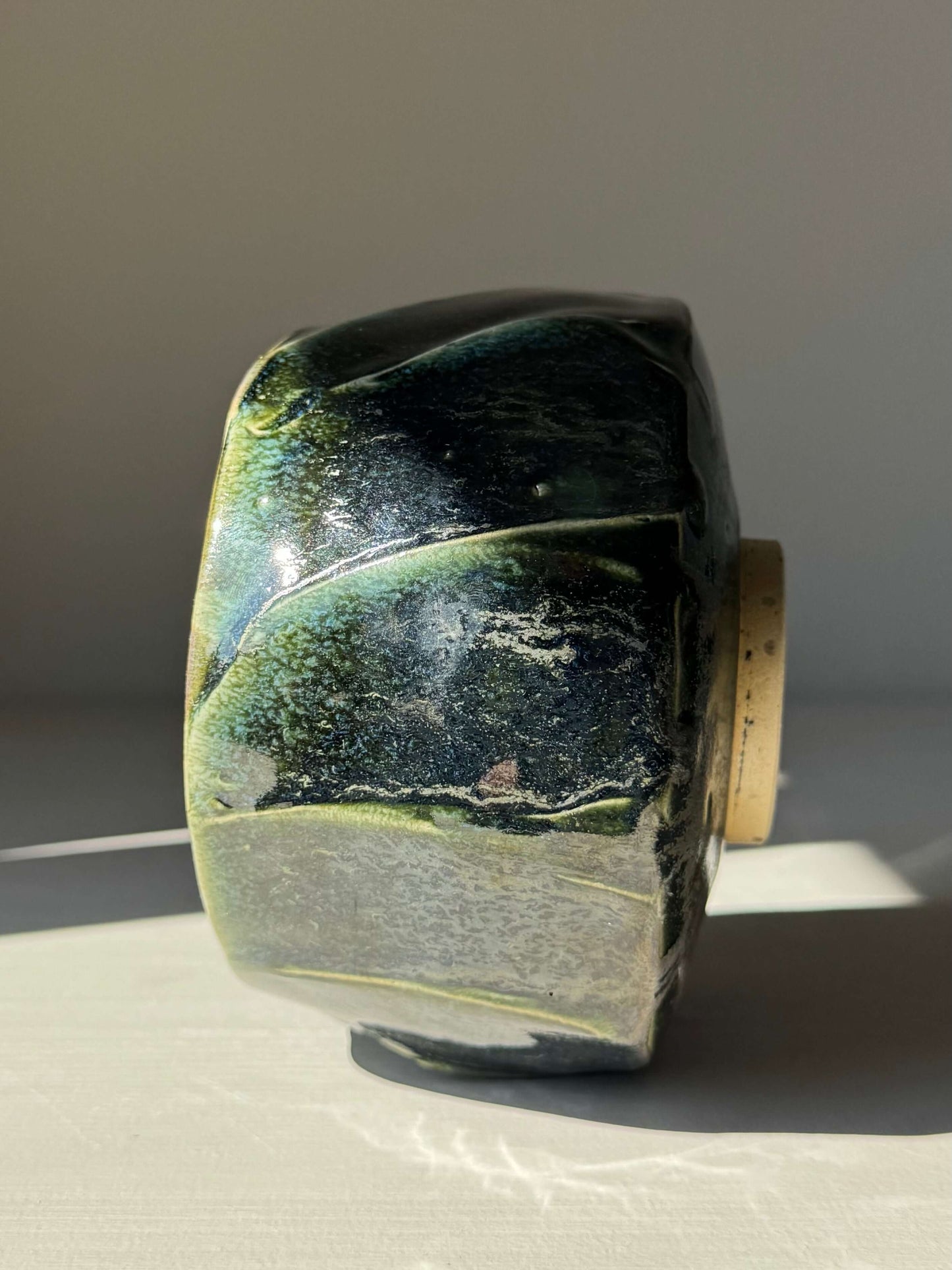 Textured Matcha Bowl - Hinoki Series #02, handmade ceramic with green glaze and unique textured finish, inspired by Hinoki tree hues.