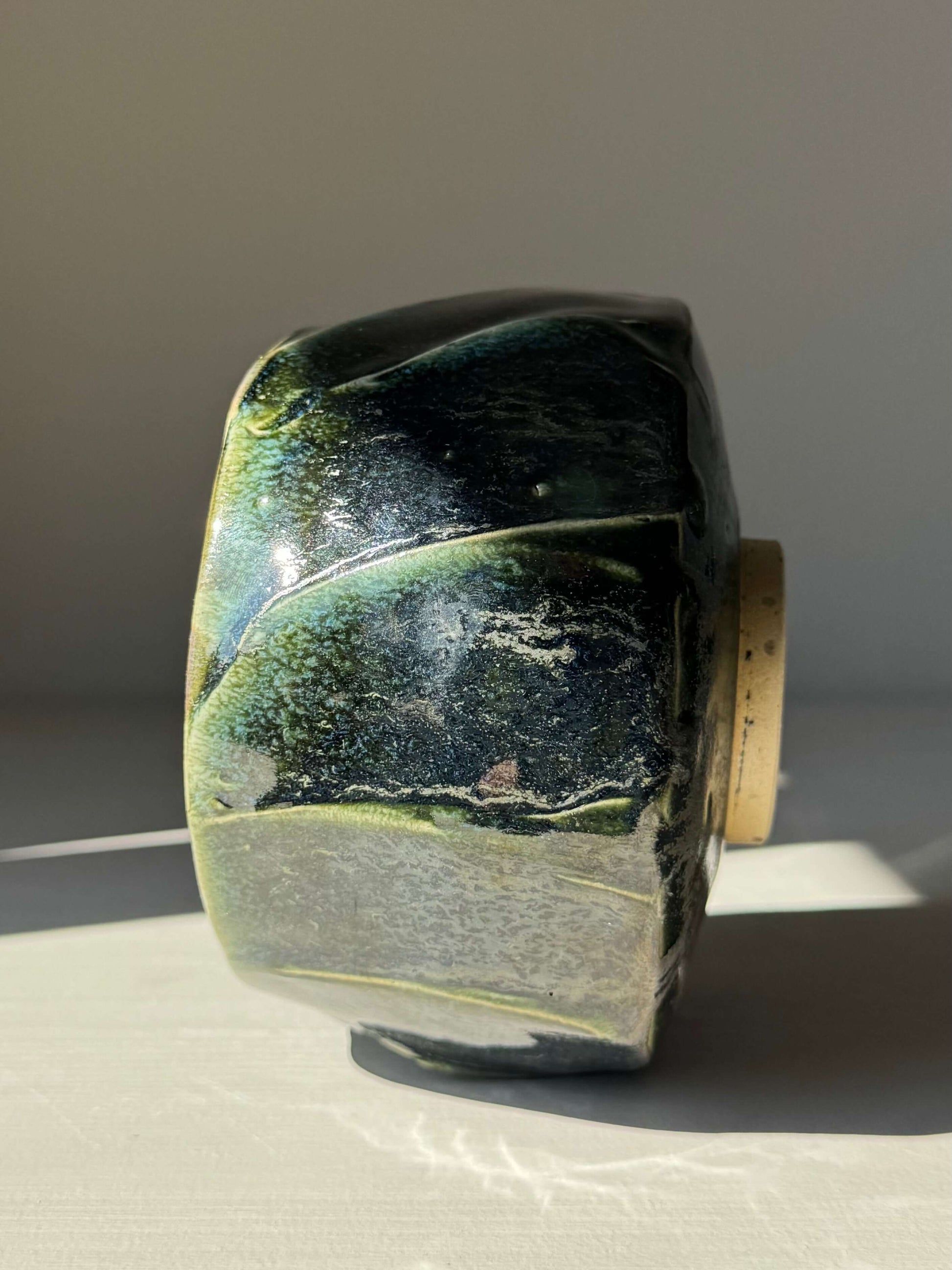 Textured Matcha Bowl - Hinoki Series #02, handmade ceramic with green glaze and unique textured finish, inspired by Hinoki tree hues.