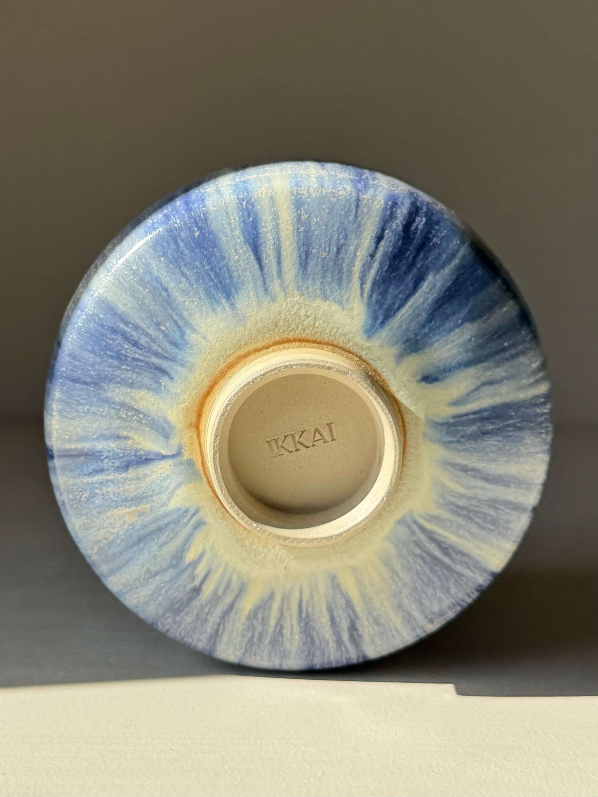 Base of Matcha bowl - Cobalt Blue & Moonstone Glaze #02 showcasing handmade ceramic detail in blue and white hues.
