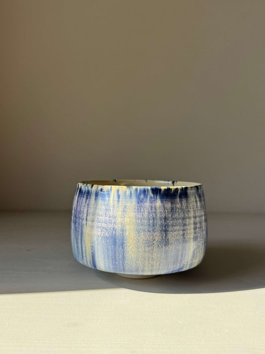 Matcha bowl - Cobalt Blue & Moonstone Glaze #04, handmade ceramic with deep cobalt and moonstone glaze, rounded tall design.