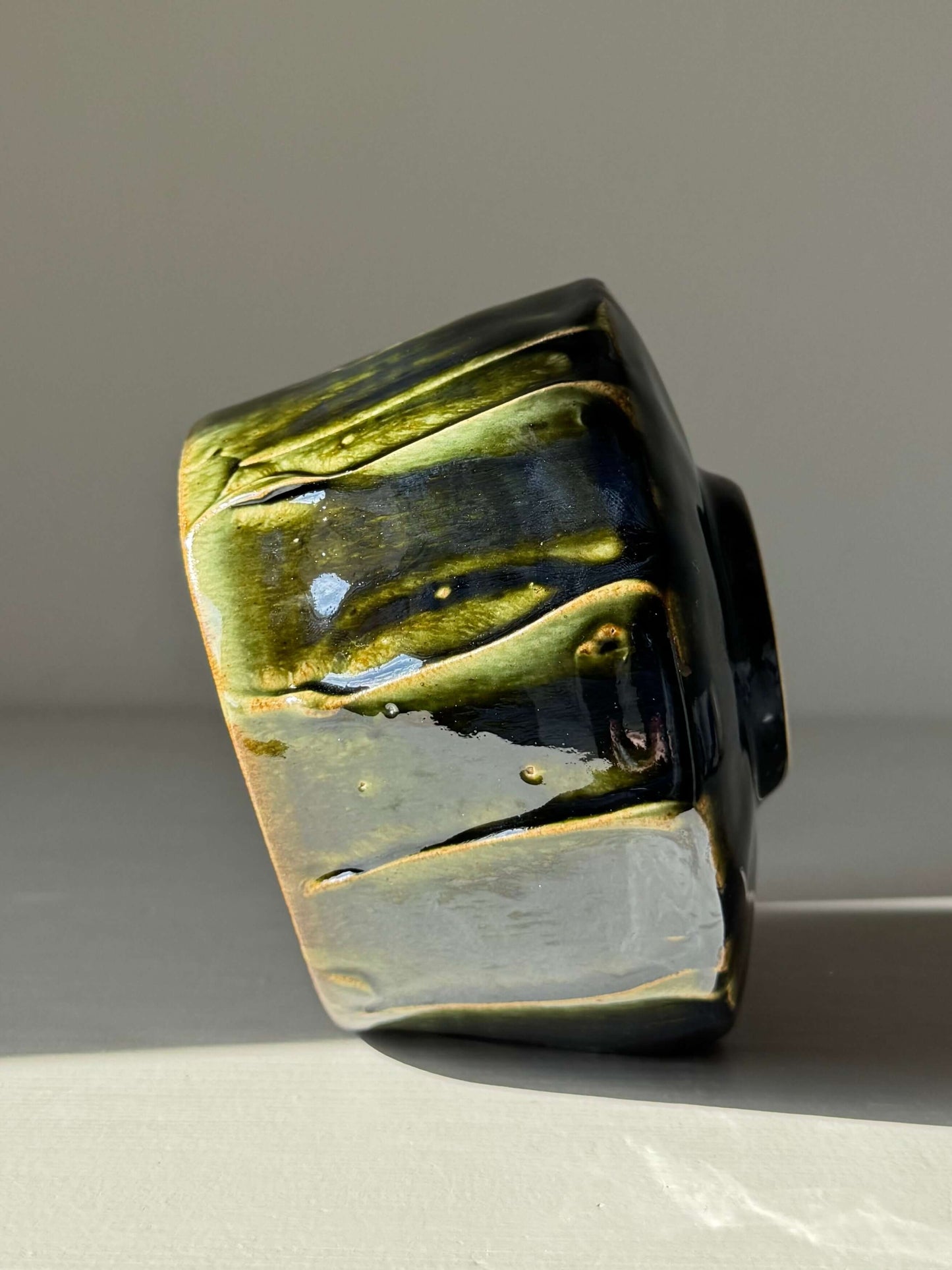 Alt Tag: Textured Matcha Bowl - Hinoki Series #07, handmade ceramic with green glaze and organic design for peaceful tea rituals.