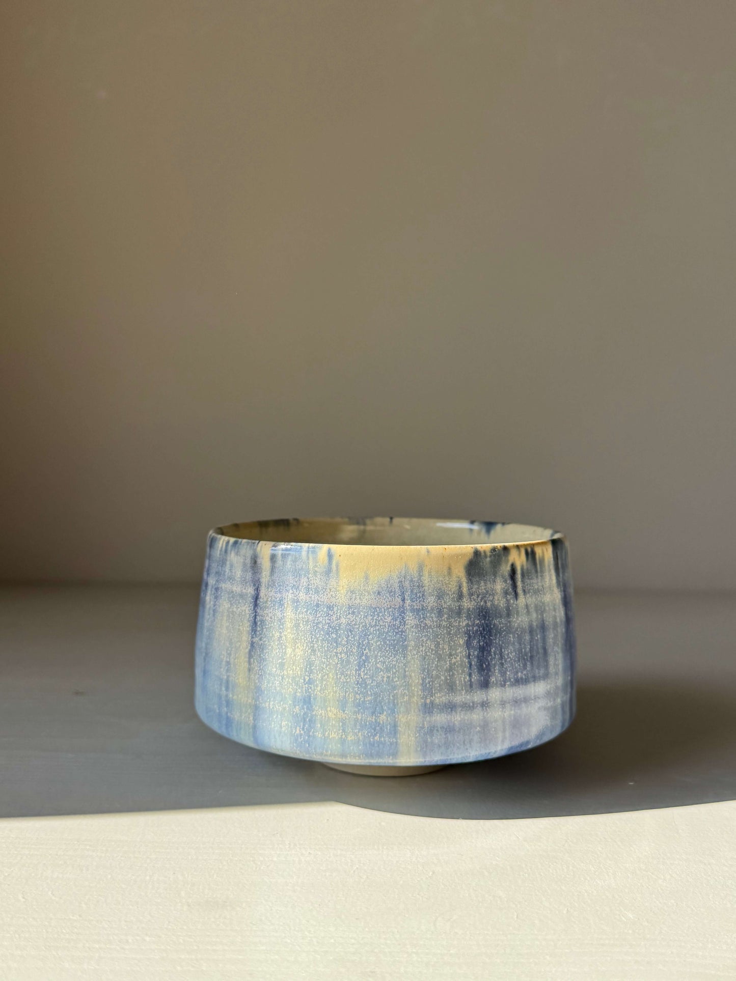 Matcha bowl - Cobalt Blue & Moonstone Glaze #05, a handmade ceramic with deep cobalt and silky moonstone glaze, displaying soft, fluid colors.