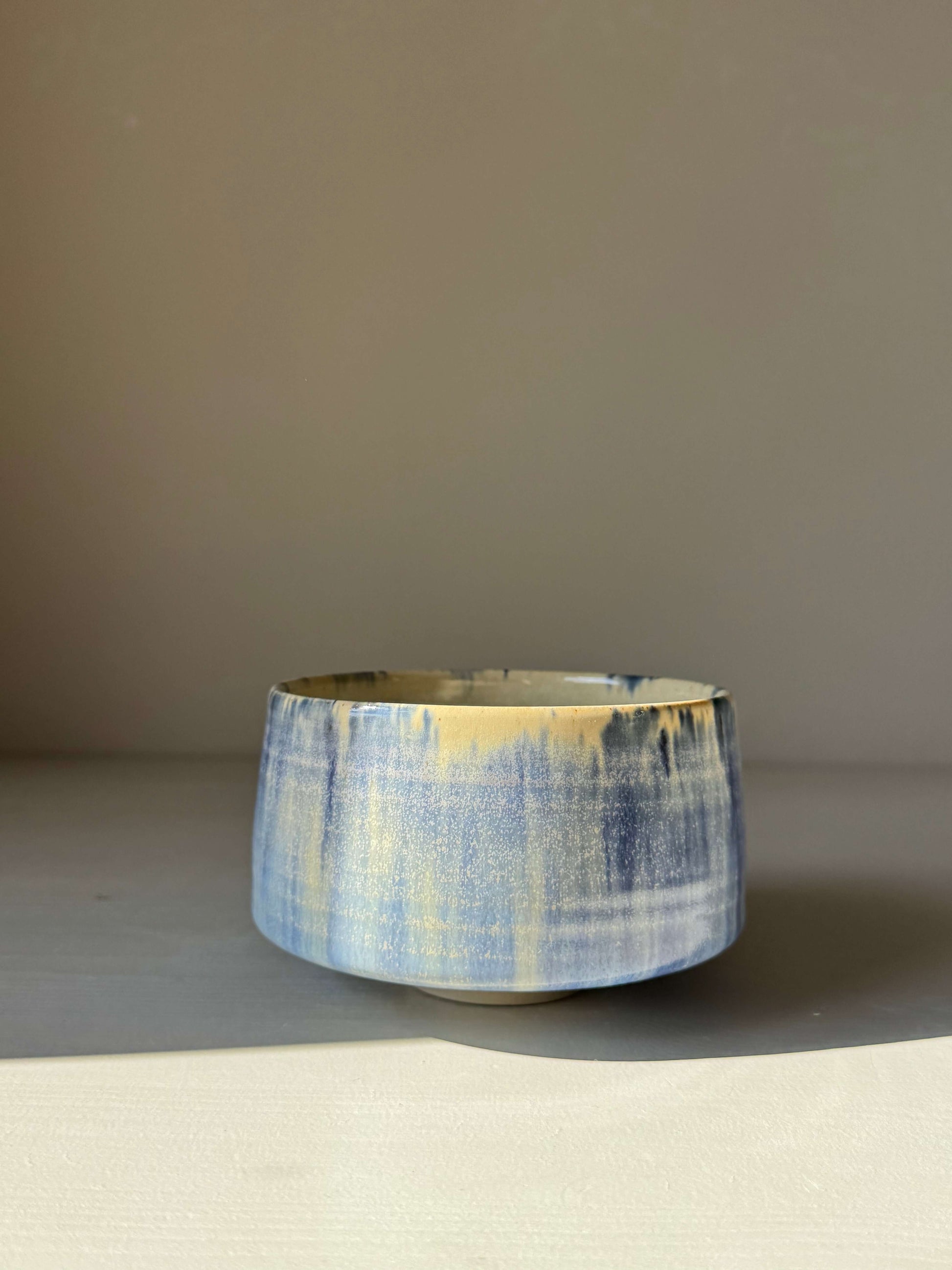 Matcha bowl - Cobalt Blue & Moonstone Glaze #05, a handmade ceramic with deep cobalt and silky moonstone glaze, displaying soft, fluid colors.