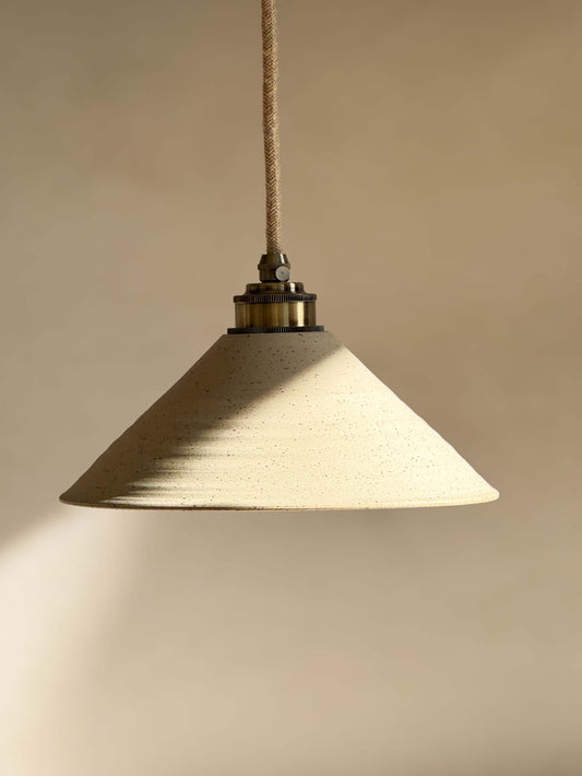 Ceramic Lamp Shade – Half Glossy White Glaze with handmade ceramic design, featuring a raw exterior and glossy interior/pendant light
