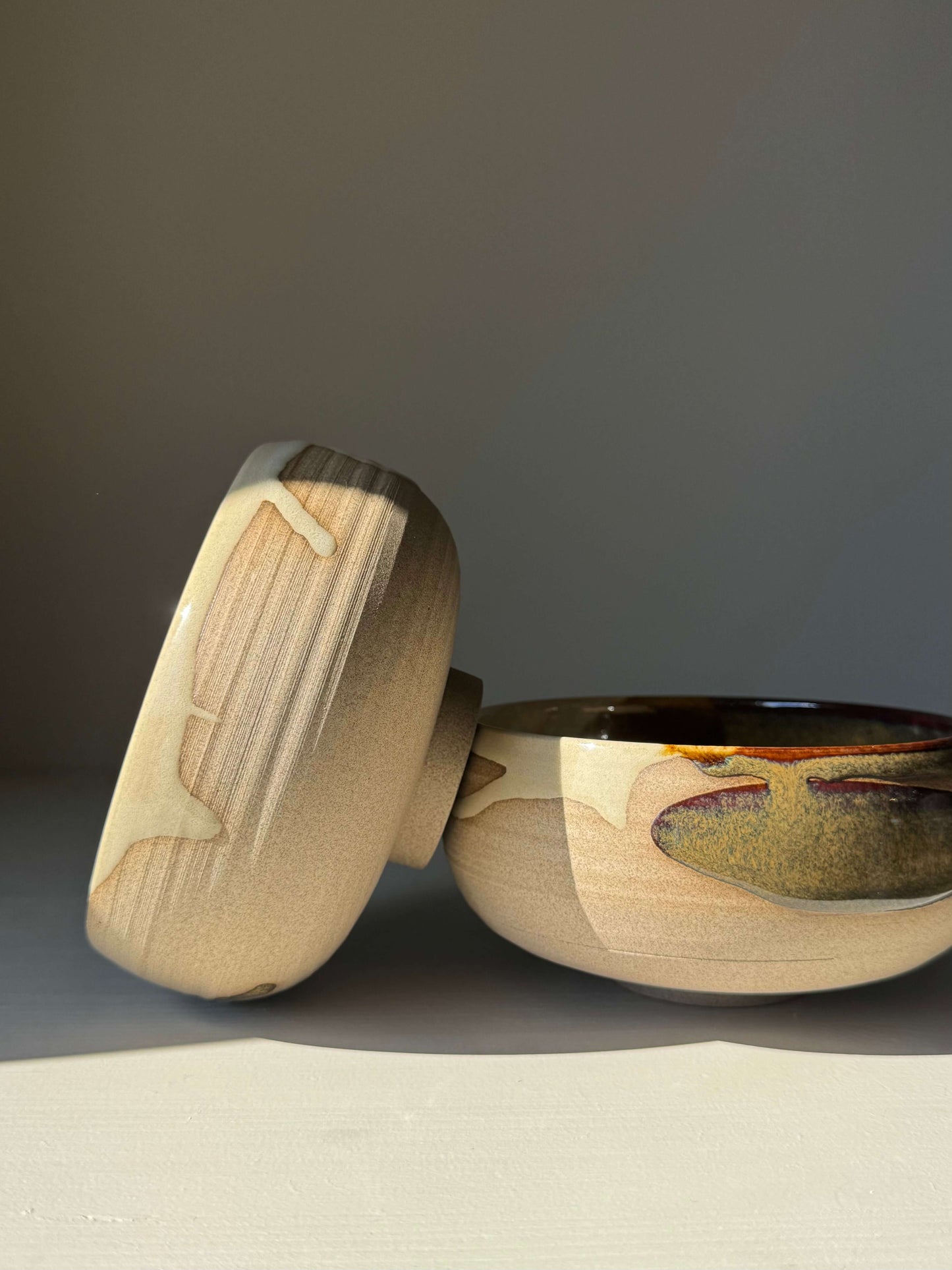 Rounded Breakfast Bowl – Inyo Series, handmade ceramic bowls with warm toffee clay and flowing glazes, perfect for daily meals.
