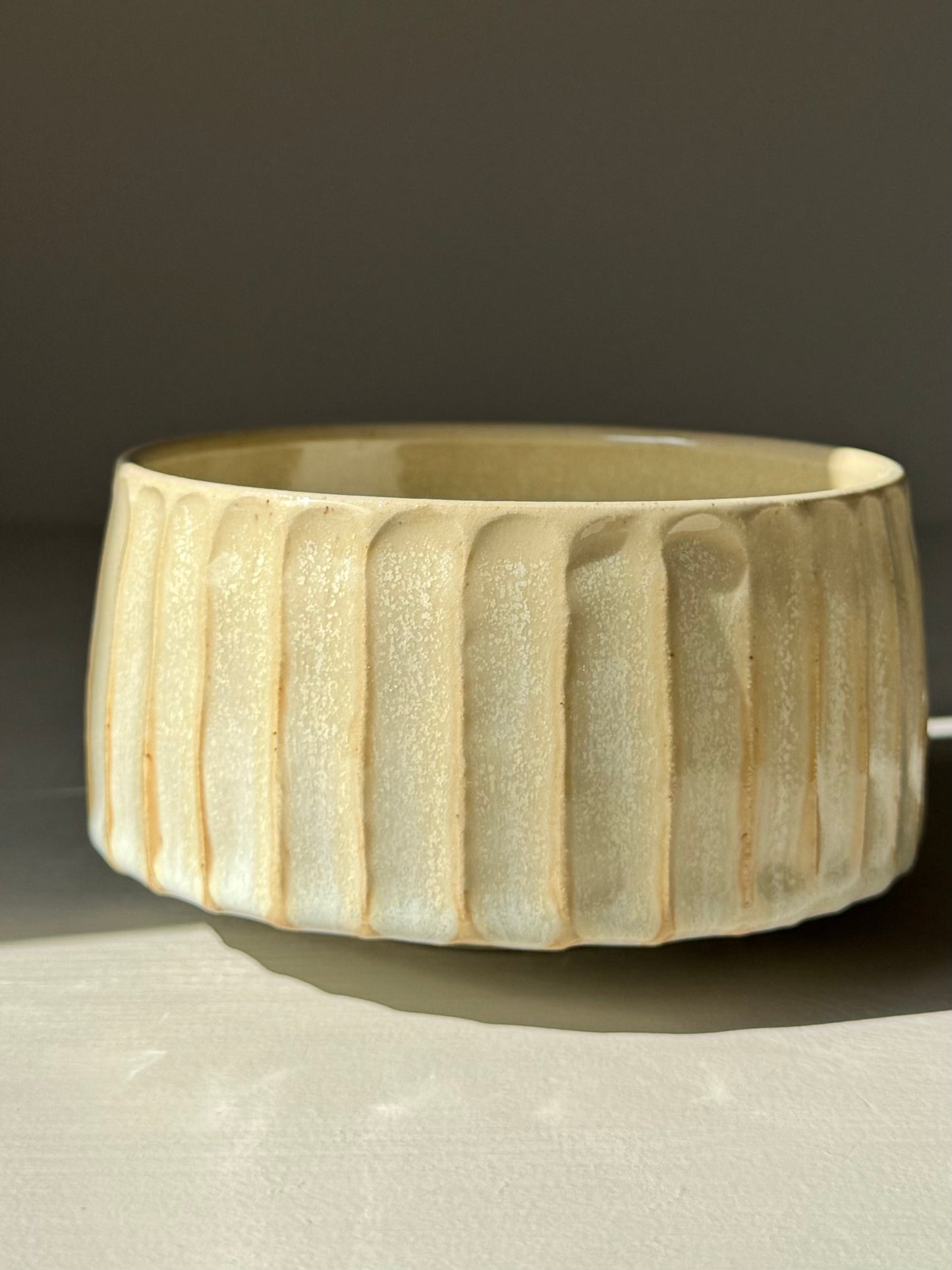 Carved Matcha Bowl – Moonstone Glaze #01