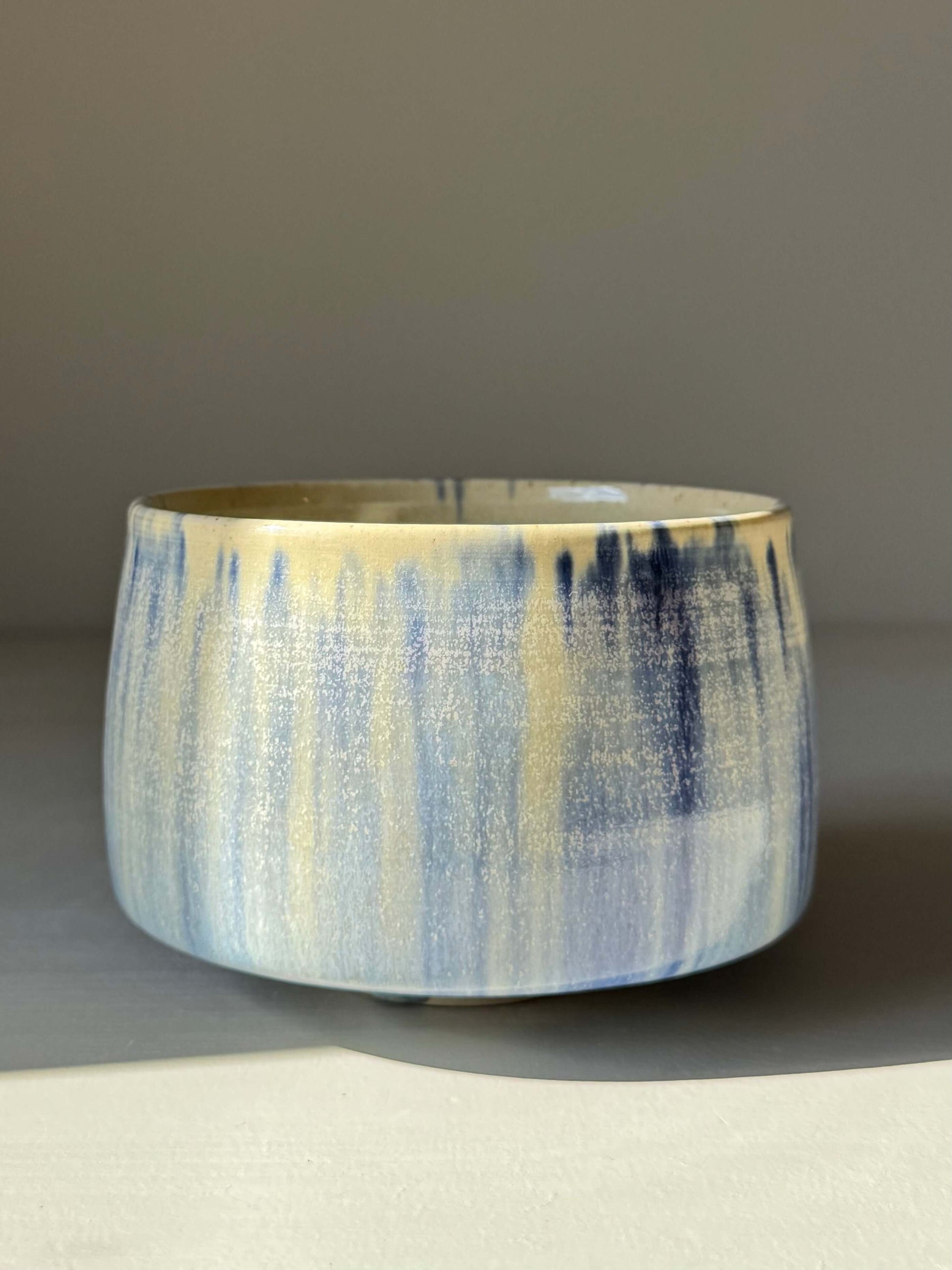 Handmade ceramic Matcha bowl - Cobalt Blue & Moonstone Glaze #03 with layered glazes in cobalt blue and moonstone shades.