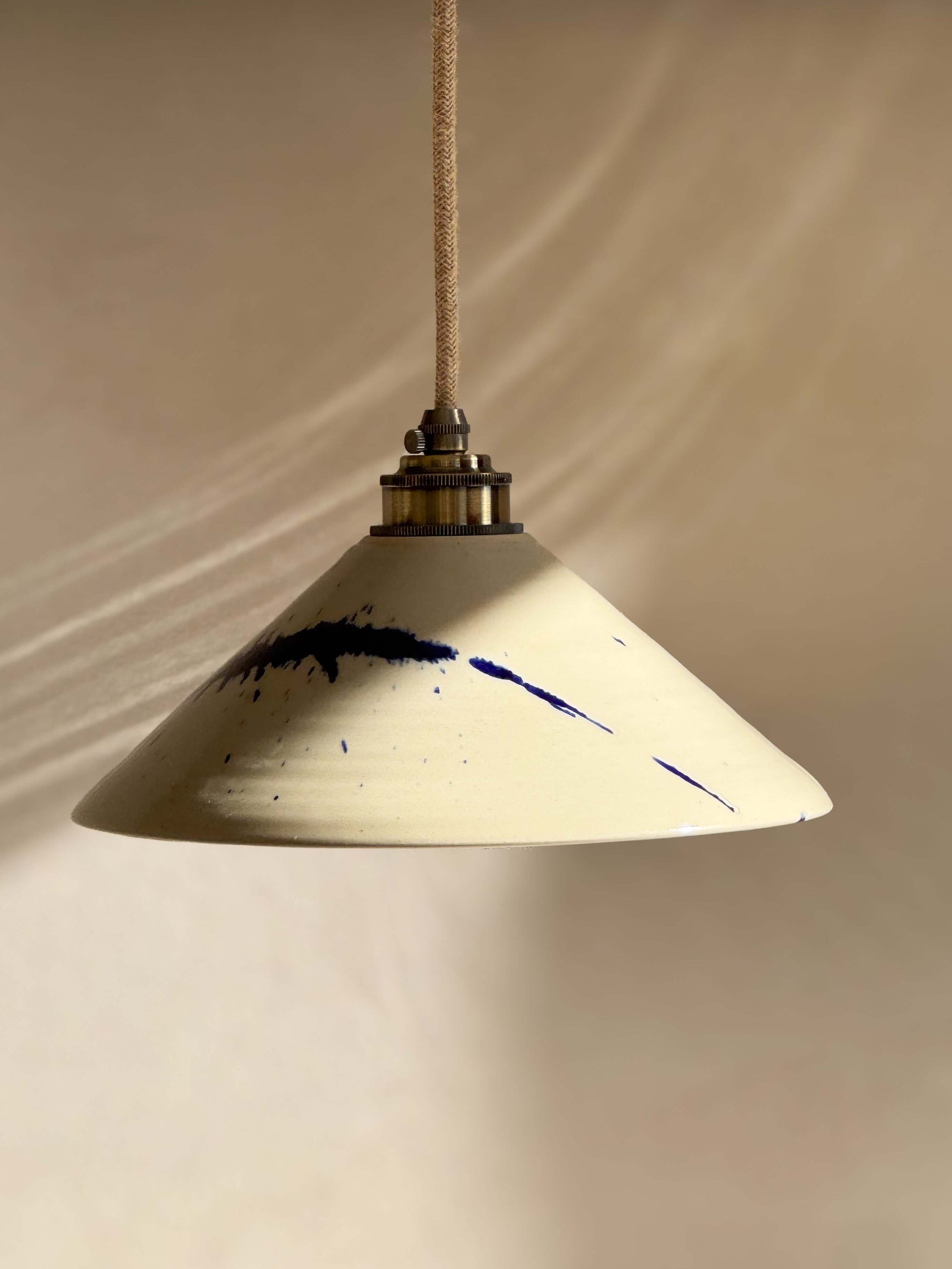 Ceramic Lamp Shade – Gosu Series #01 with hand-splashed blue accents, handmade ceramic design