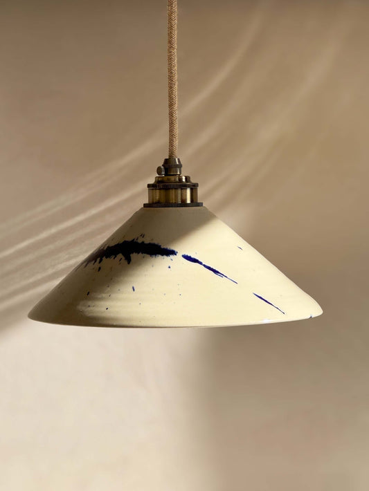 Ceramic Lamp Shade – Gosu Series #01 with hand-splashed blue accents, handmade ceramic design