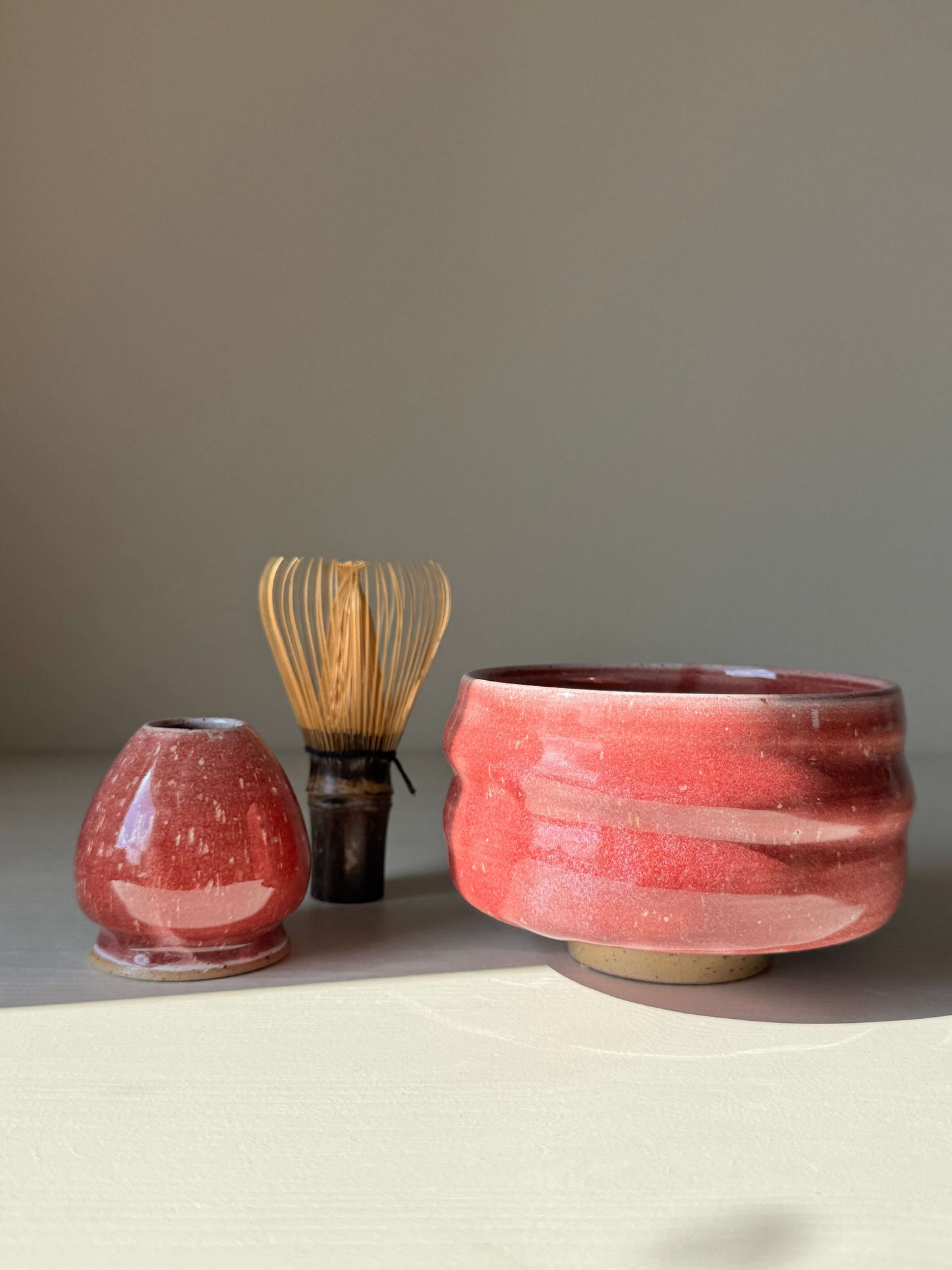 Matcha Bowl - Ume Series #01 handmade ceramic with chasen and holder, inspired by Japanese Ume blossom, symbolizing resilience and beauty.