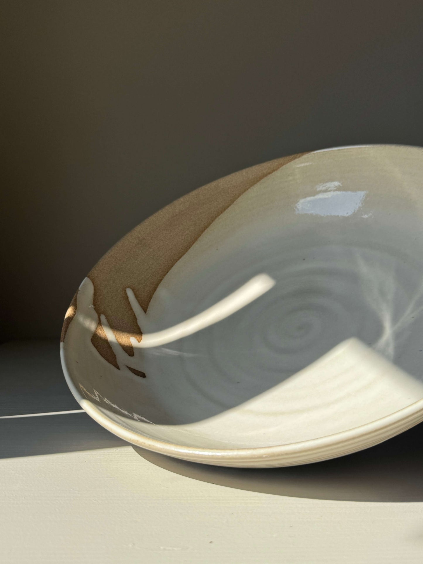 Large Shallow Bowl - Yuki Series, handmade ceramic with white glaze resembling melted snow.