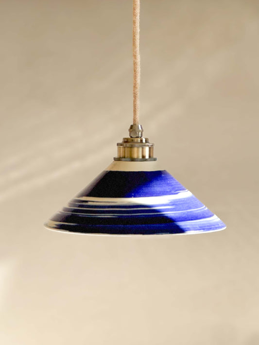Ceramic Lamp Shade – Gosu Series #07; Handmade ceramic with cobalt blue hand brushed design. Unique, handcrafted lighting piece.