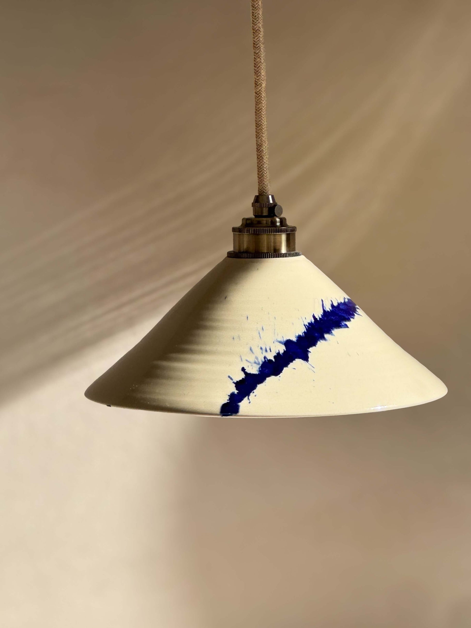 Handmade Ceramic Lamp Shade – Gosu Series #02 with cobalt blue accents