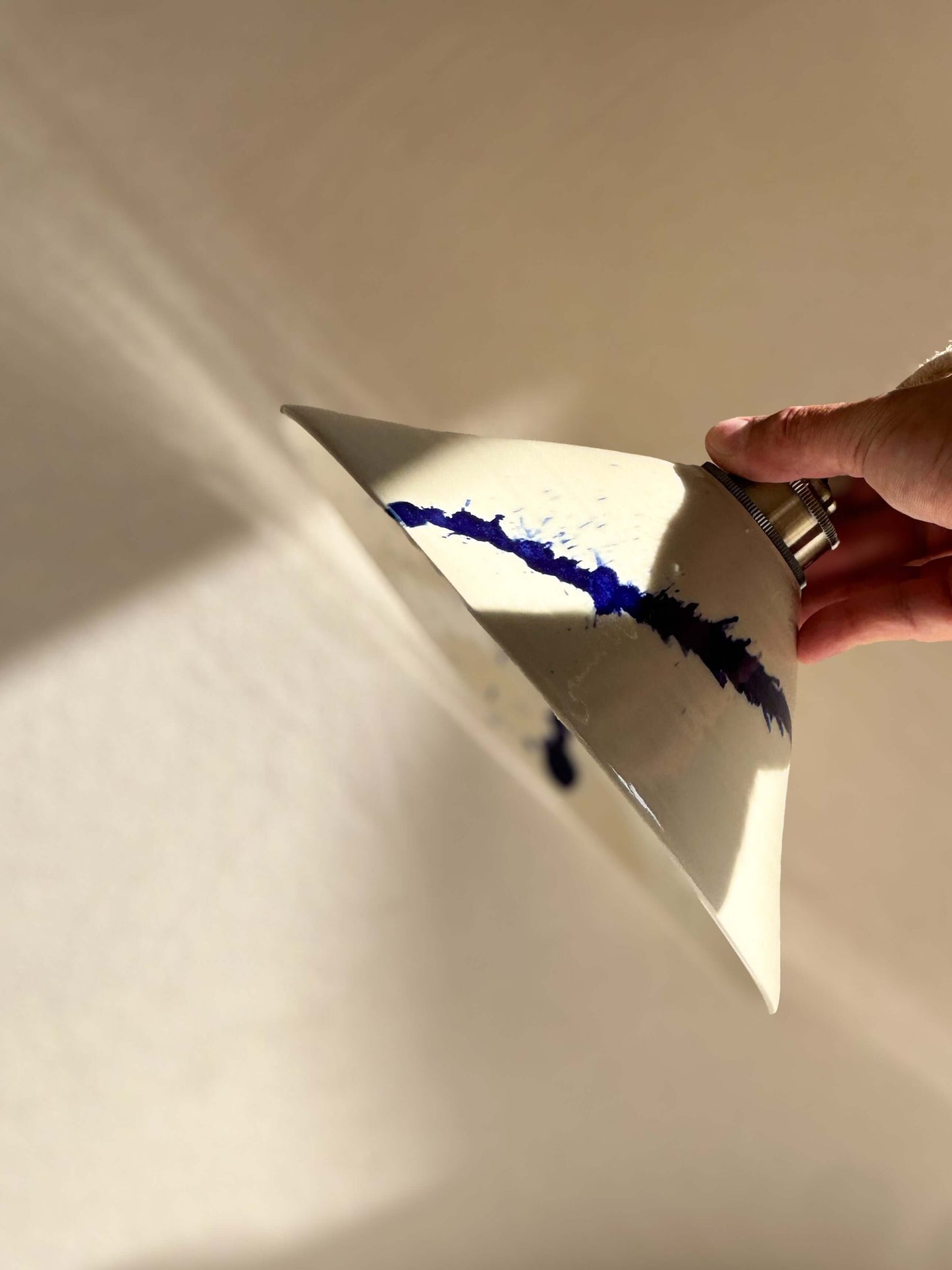 Ceramic Lamp Shade – Gosu Series #02, handmade ceramic with cobalt blue accents, unique design, glazed finish.