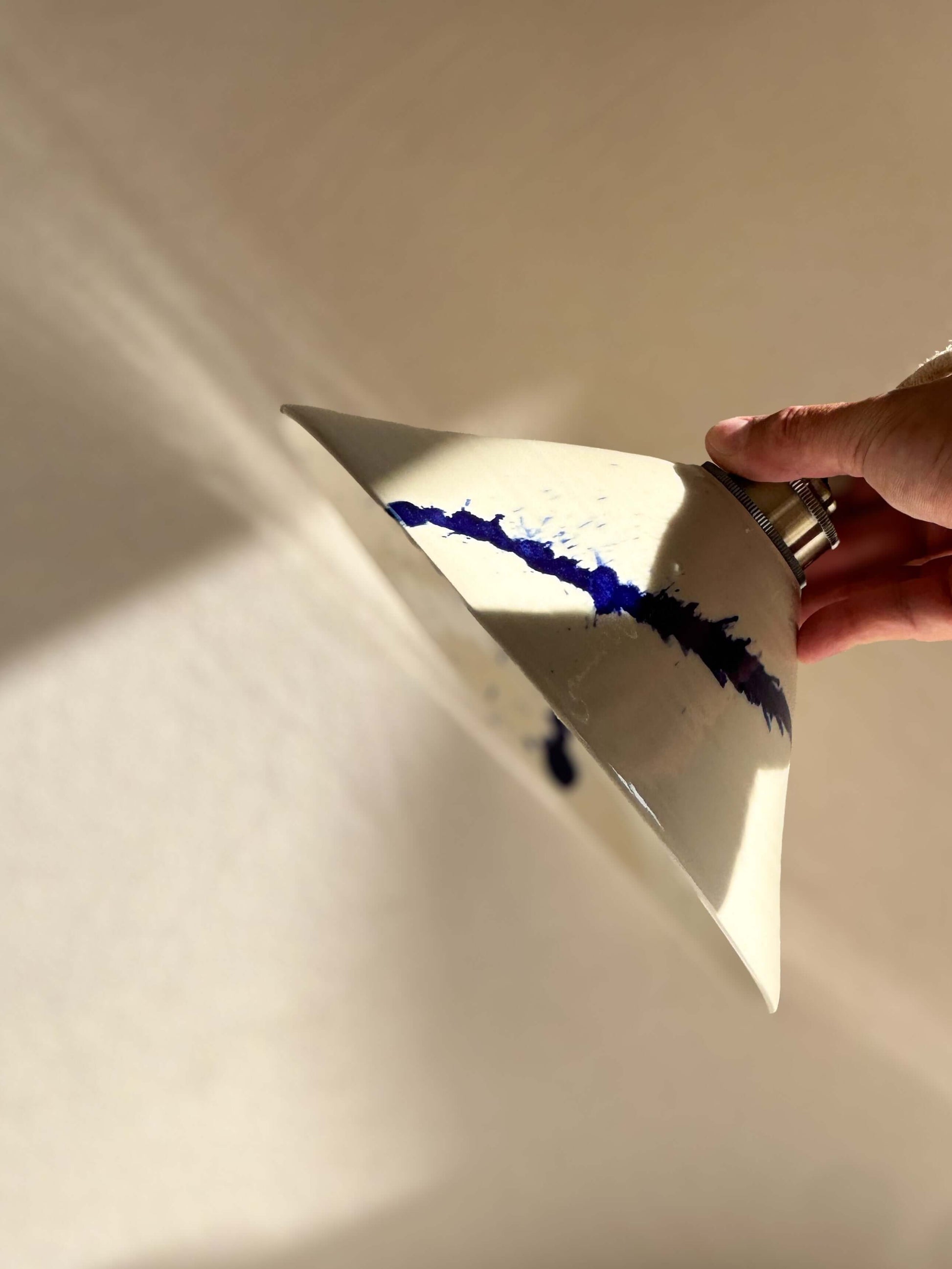 Ceramic Lamp Shade – Gosu Series #02, handmade ceramic with cobalt blue accents, unique design, glazed finish.