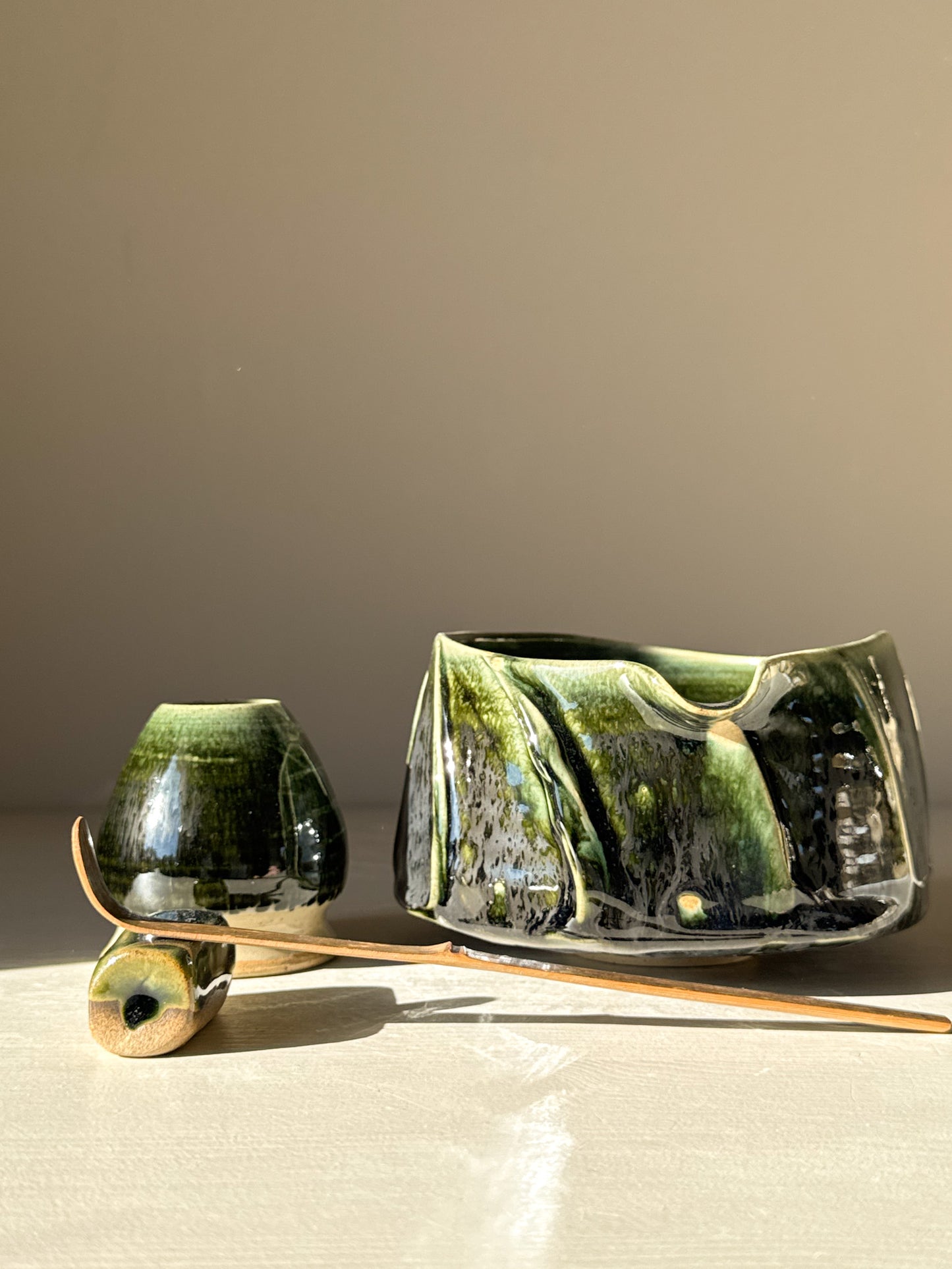 Textured Matcha Bowl Spout - Hinoki #02