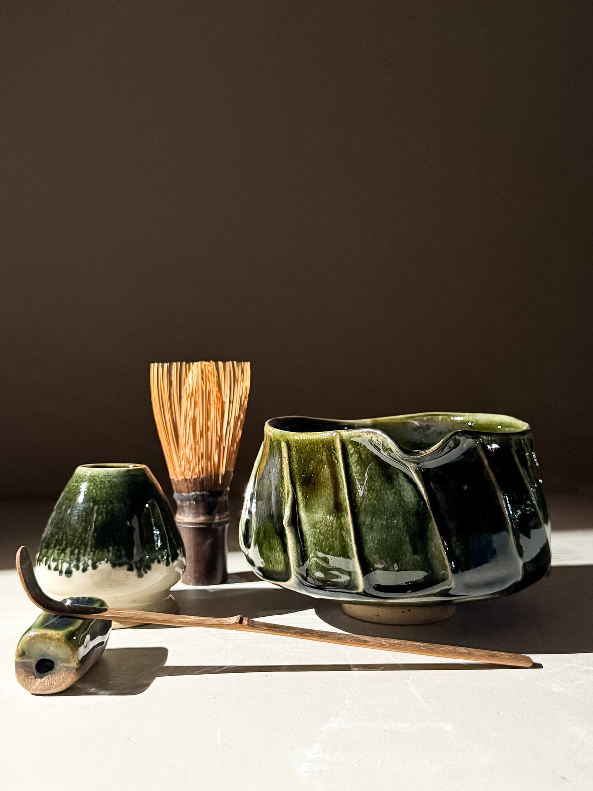 Textured Matcha Bowl Spout - Hinoki #02