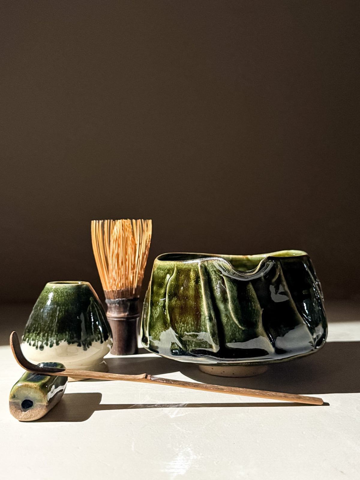 Textured Matcha Bowl Spout - Hinoki #03