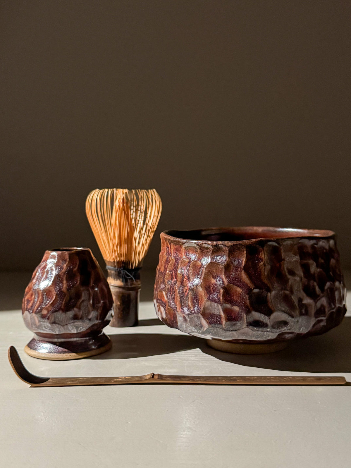 Handgekerfde Matcha Kom - Bordeauxrode #04