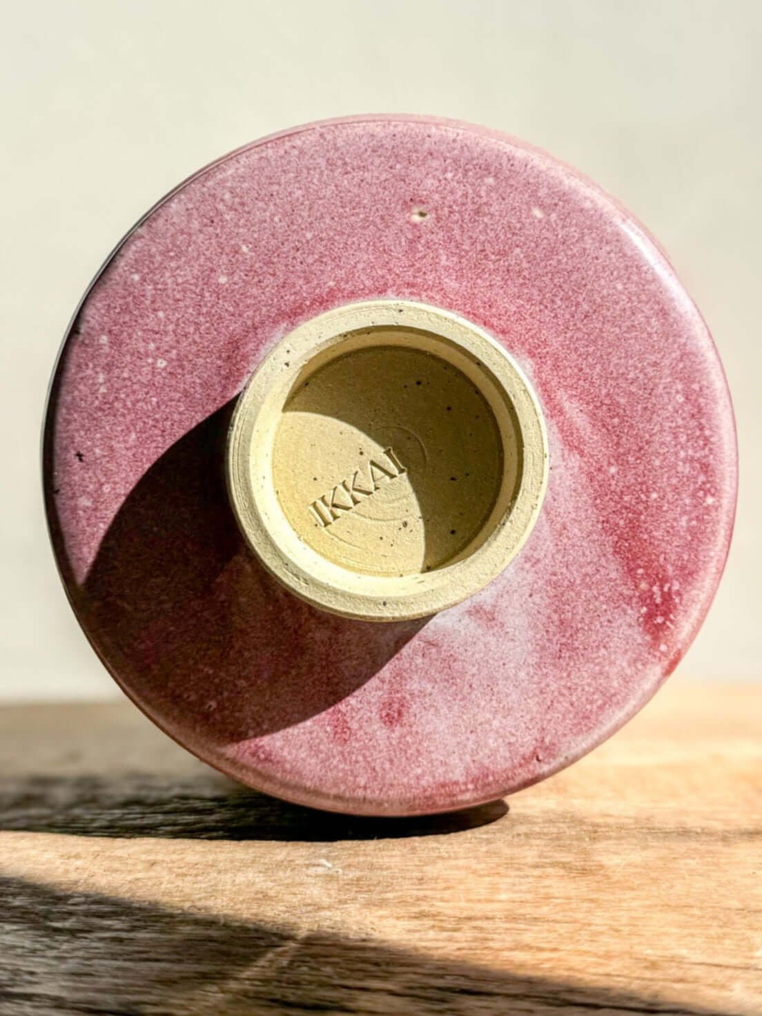 Base view of Matcha Bowl from Ume Series #02, showing wide trimmed foot and unique glaze inspired by Japanese Ume blossoms.