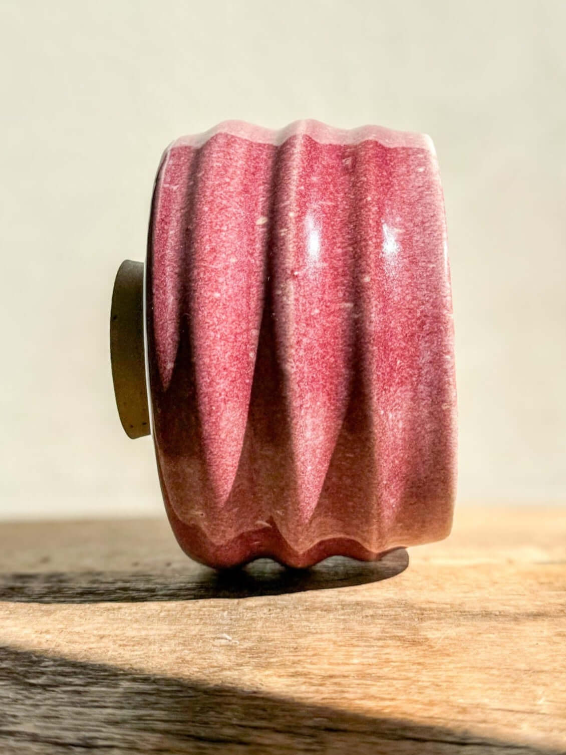 Red Matcha Bowl from Ume Series, featuring sculptural ridges and wide base, inspired by Japanese Ume blossom.