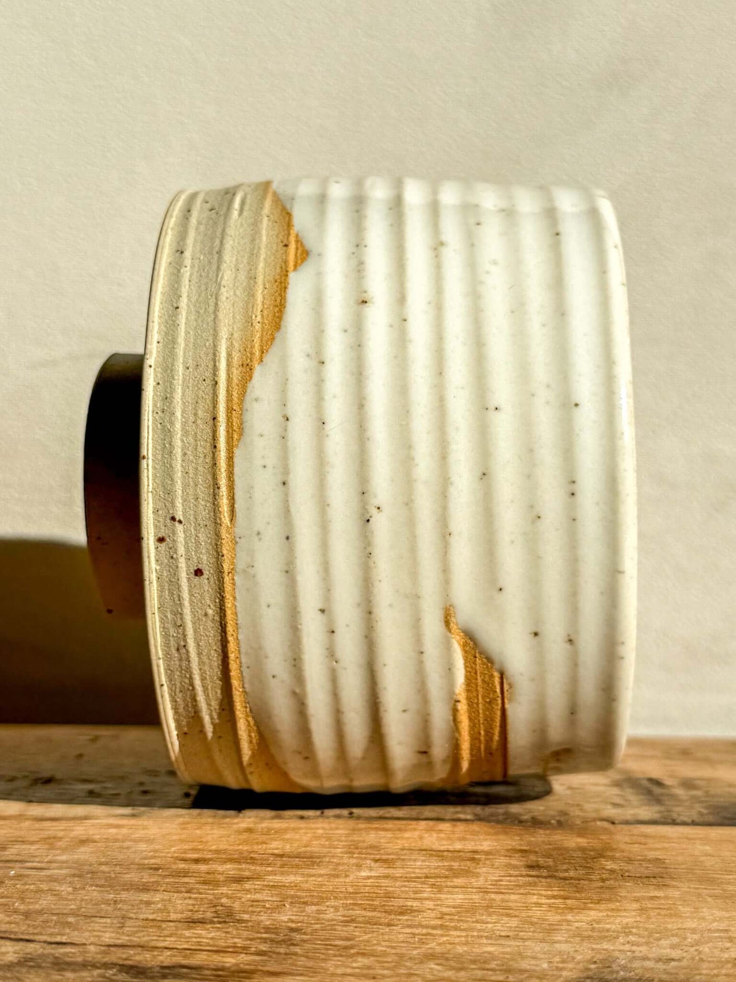 Tall Matcha Bowl – Half Glossy White Glaze #02