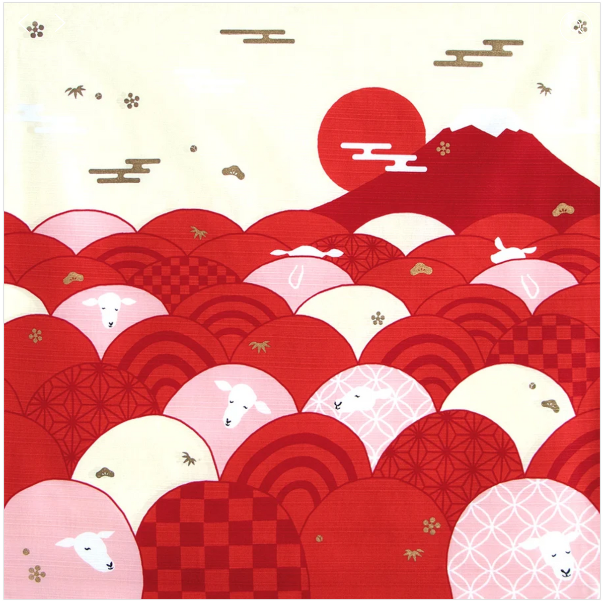 Kleine Furoshiki Jaar van het Schaap 2027 – Rode Mount Fuji