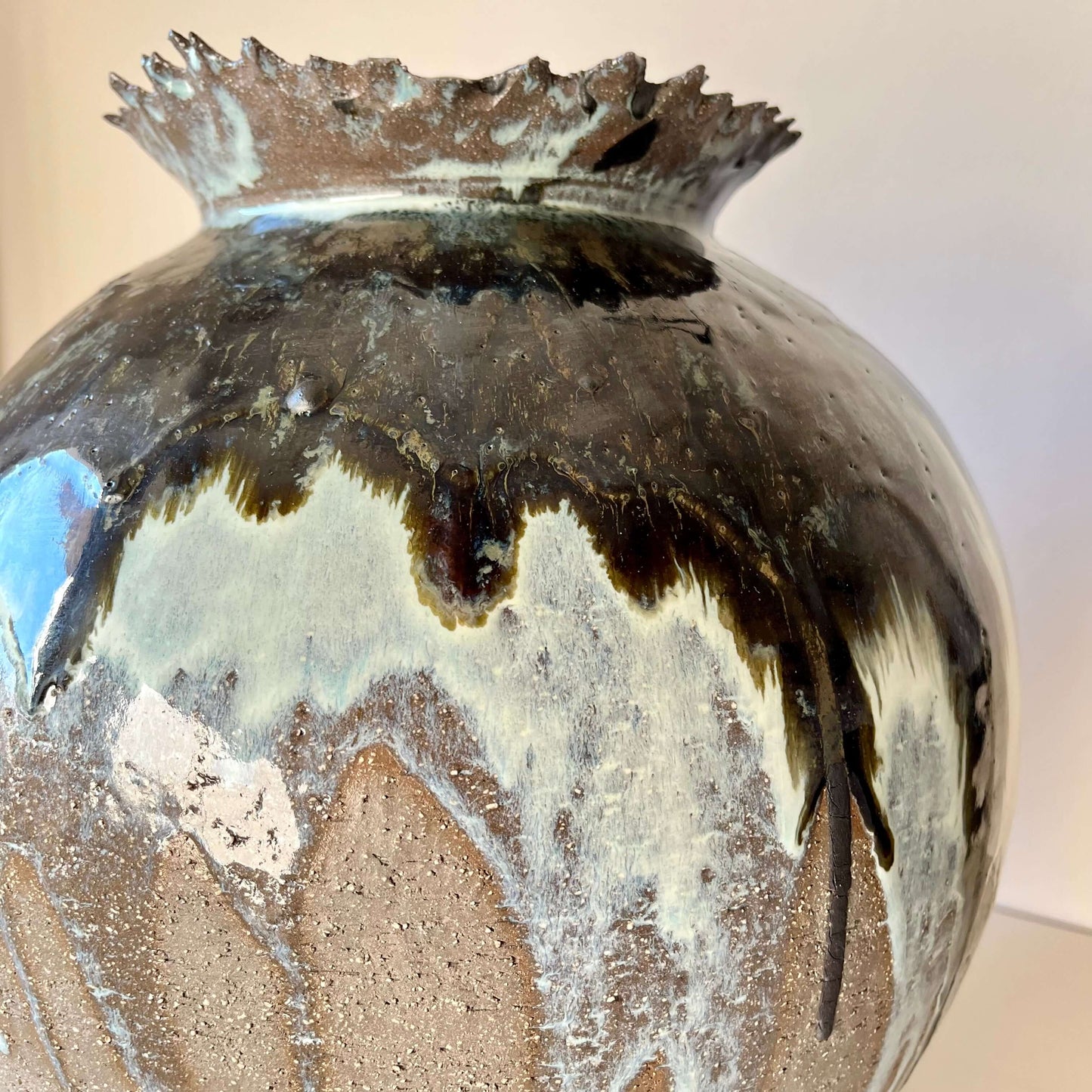Extra Large Hand built Vase, handmade ceramic with unique glaze, 36cm tall, 34cm diameter, handcrafted and kiln-fired.