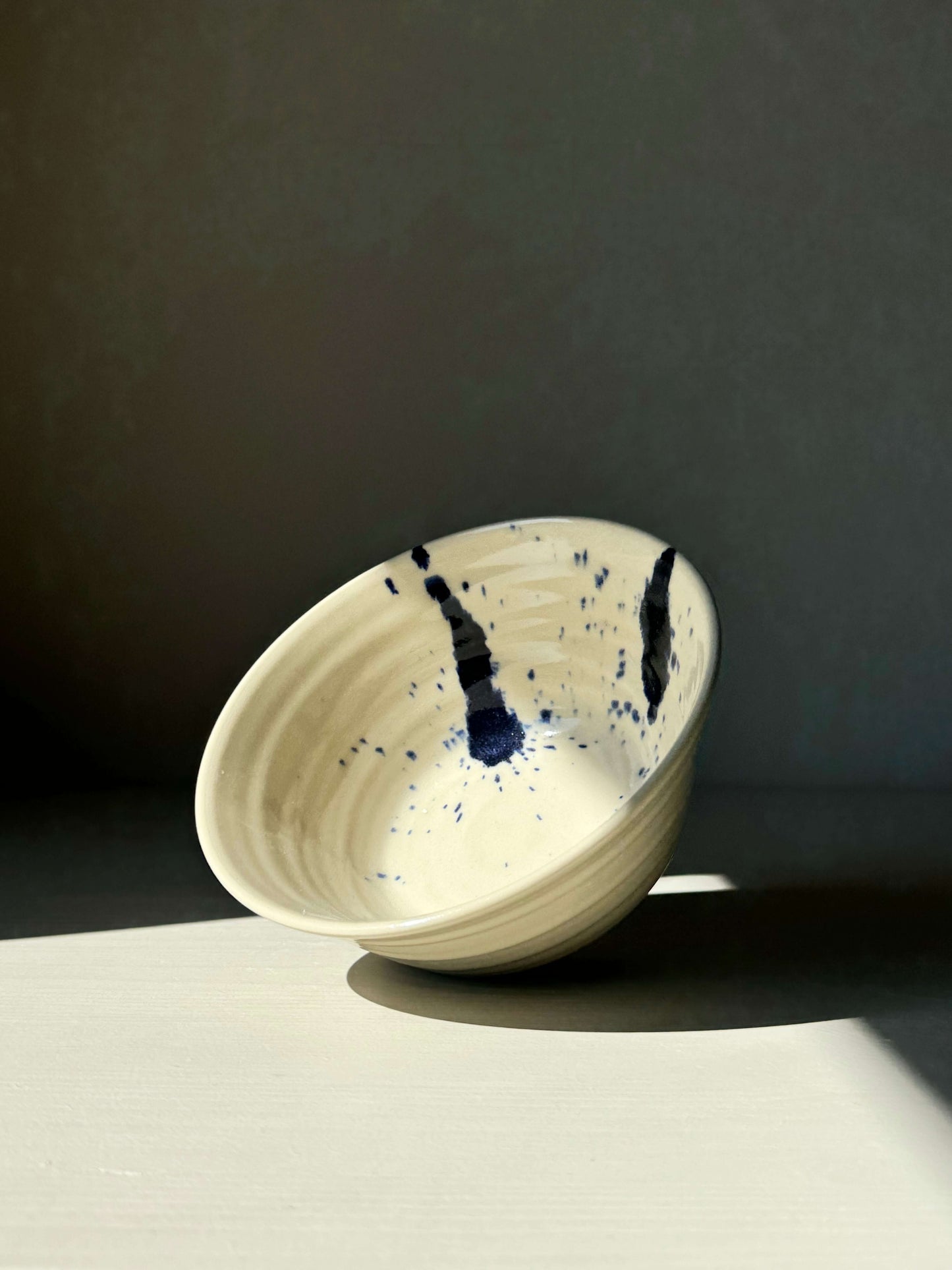 Handcrafted Gosu Series Rice Bowl with cobalt blue splashes on natural clay, perfect for rice or side dishes, unique and expressive design.
