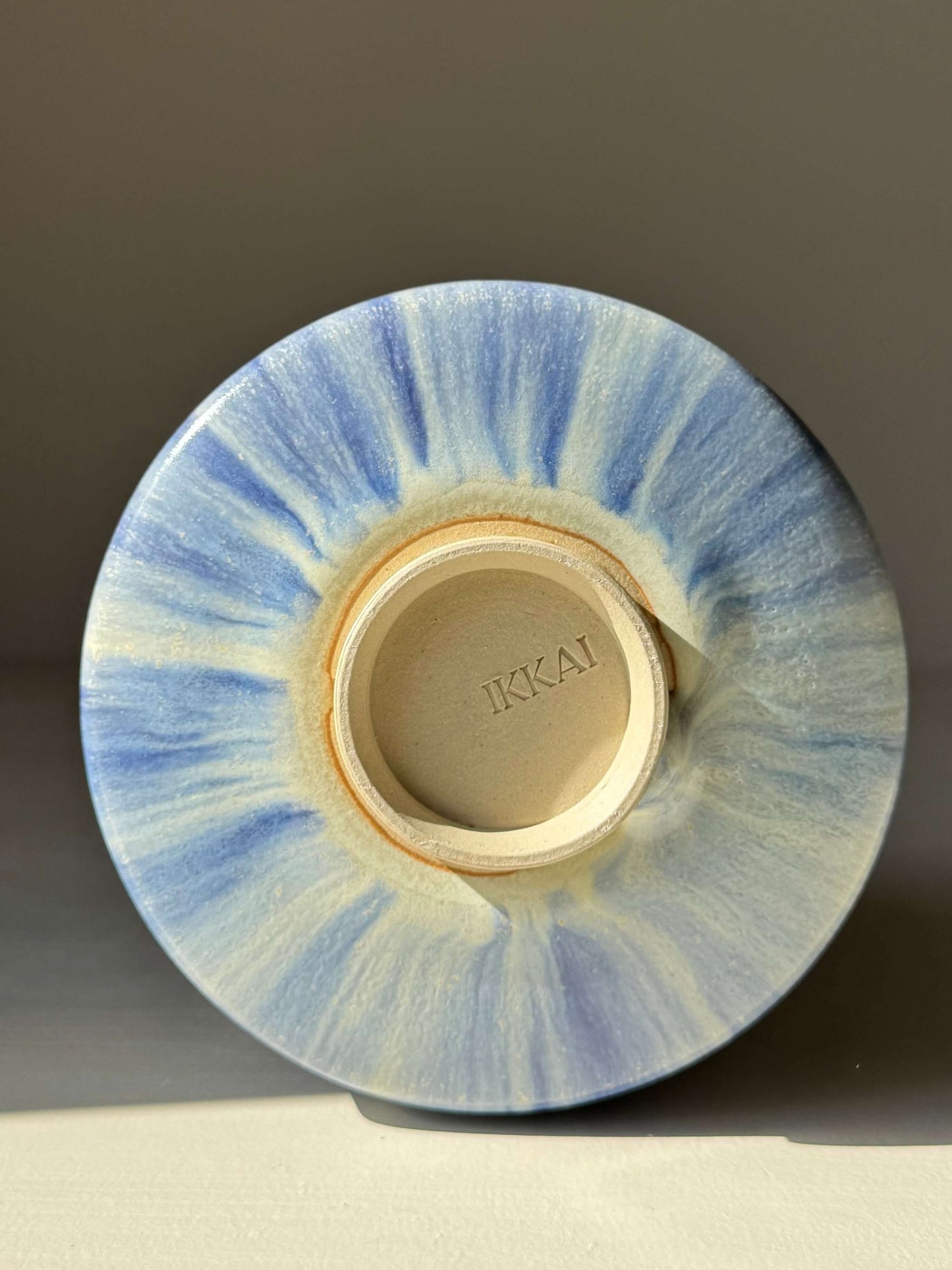 Bottom view of Matcha bowl - Cobalt Blue & Moonstone Glaze #03, highlighting handmade ceramic craftsmanship.