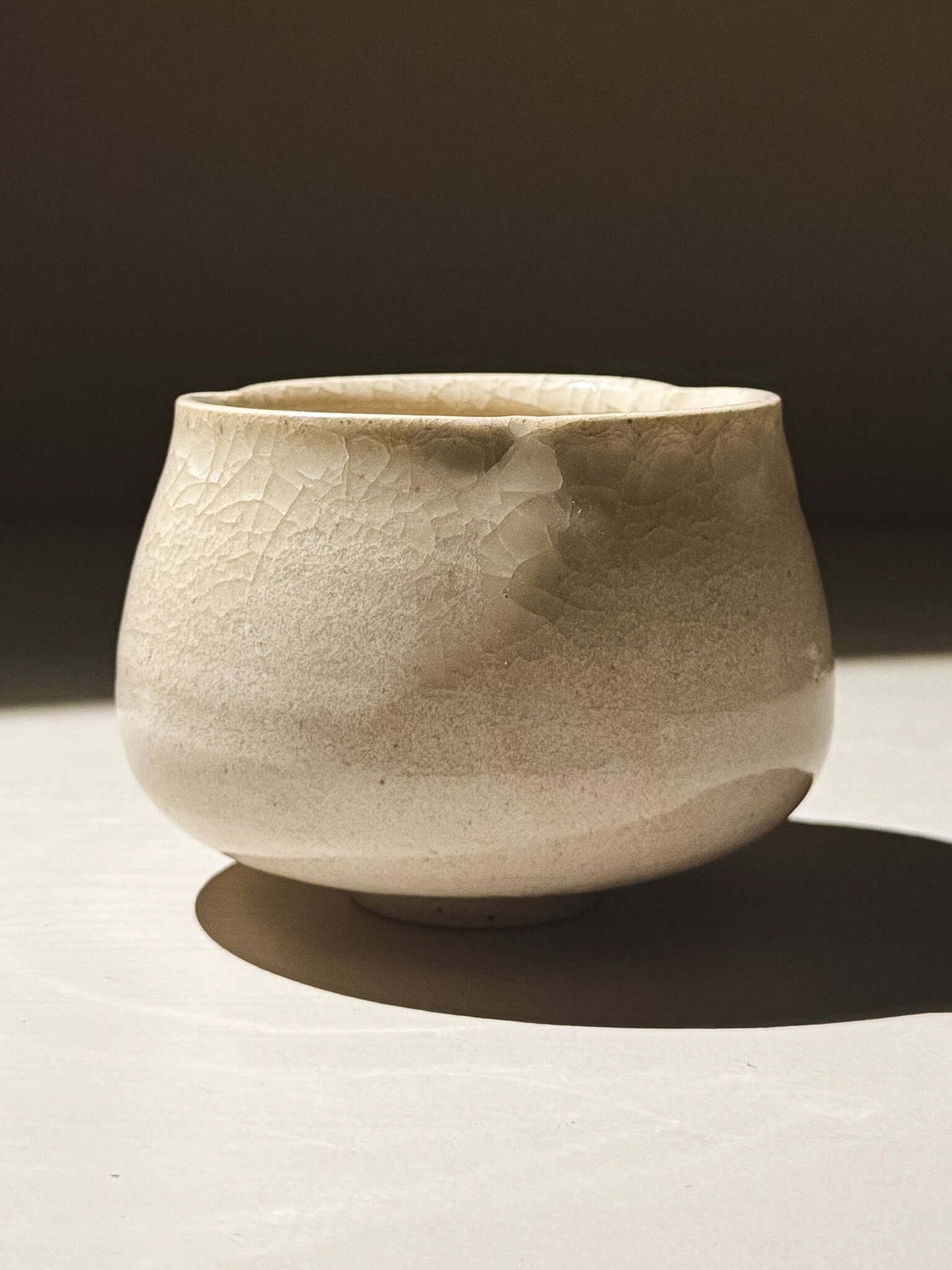 Yunomi Cup - Kannyū Series #12 in a soft cream tone with a crackle glaze texture, ideal for tea.