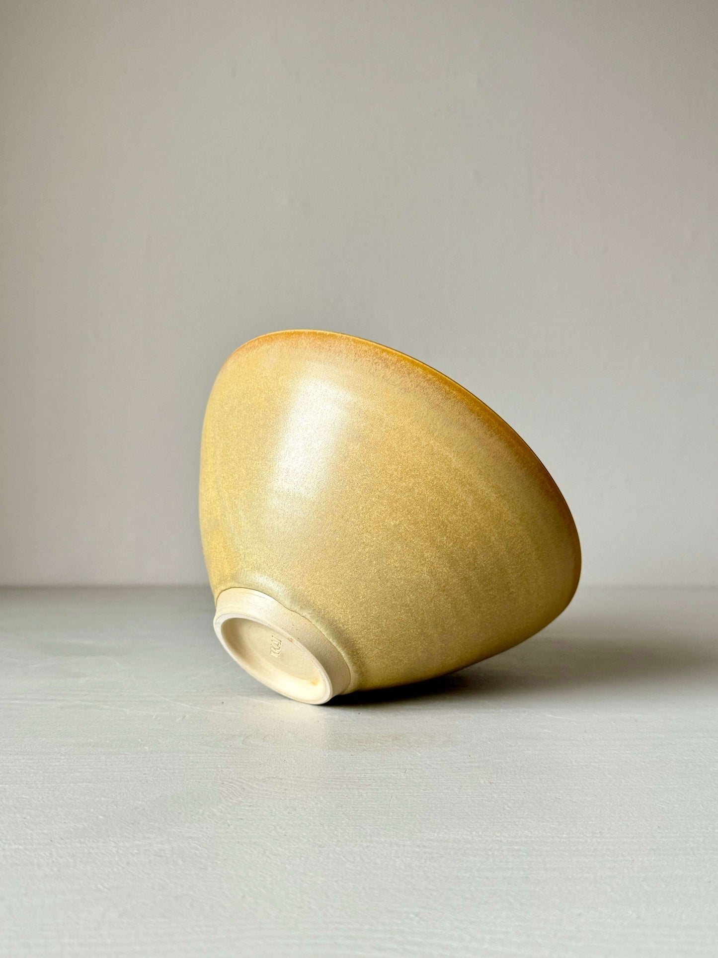 Handmade medium yellow glazed pottery bowl, stoneware, 9cm height, 18cm diameter, ideal for serving breakfast, soups, desserts.