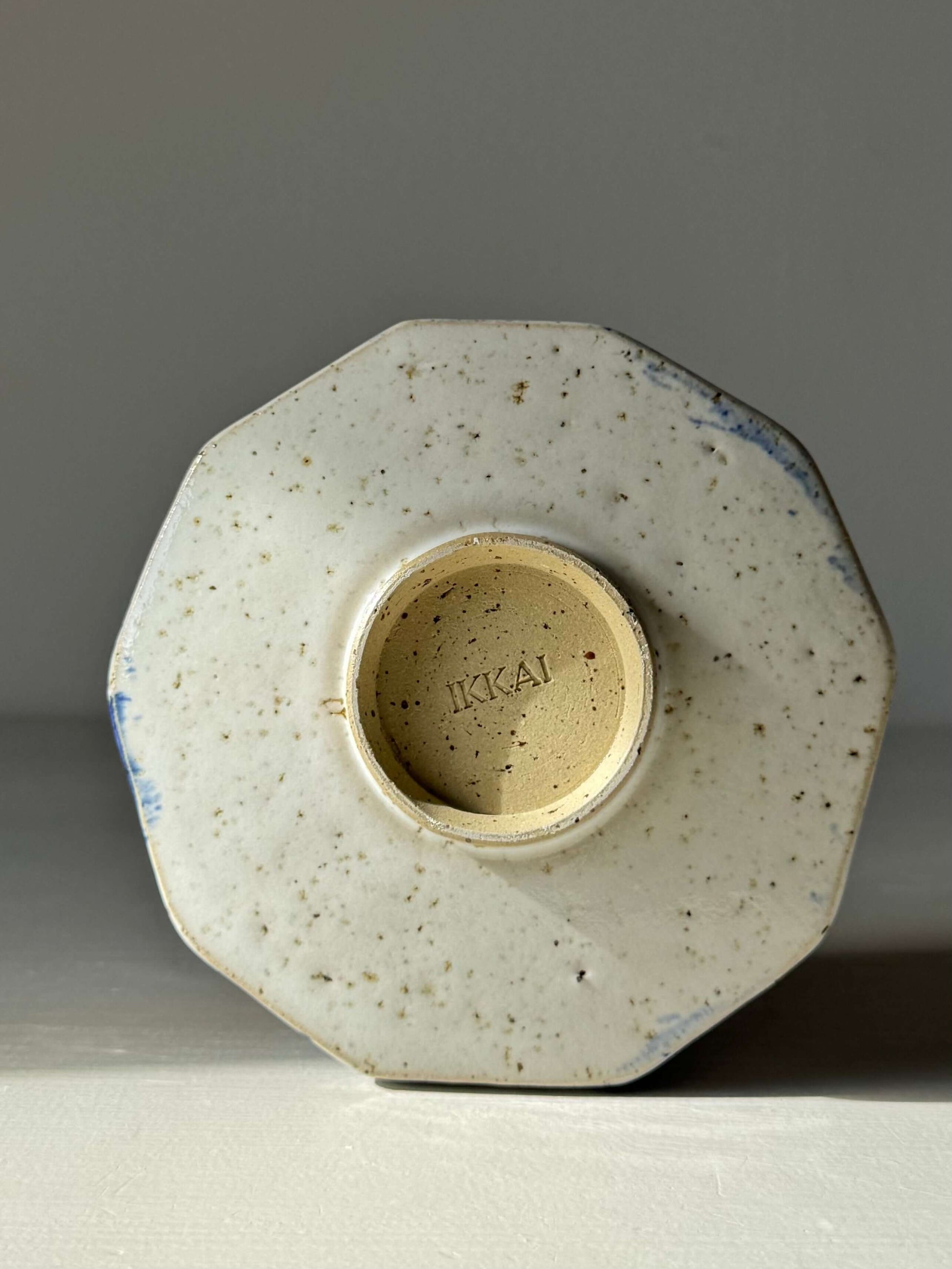 Base view of Faceted Matcha Bowl with Spout – Cobalt Blue & Glossy White Glaze #011, showing handmade ceramic detail.