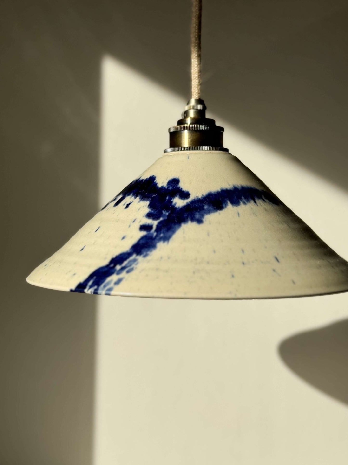 Gosu Series handmade ceramic lamp shade with cobalt blue accents, featuring a glossy finish and unique hand-splashed design.