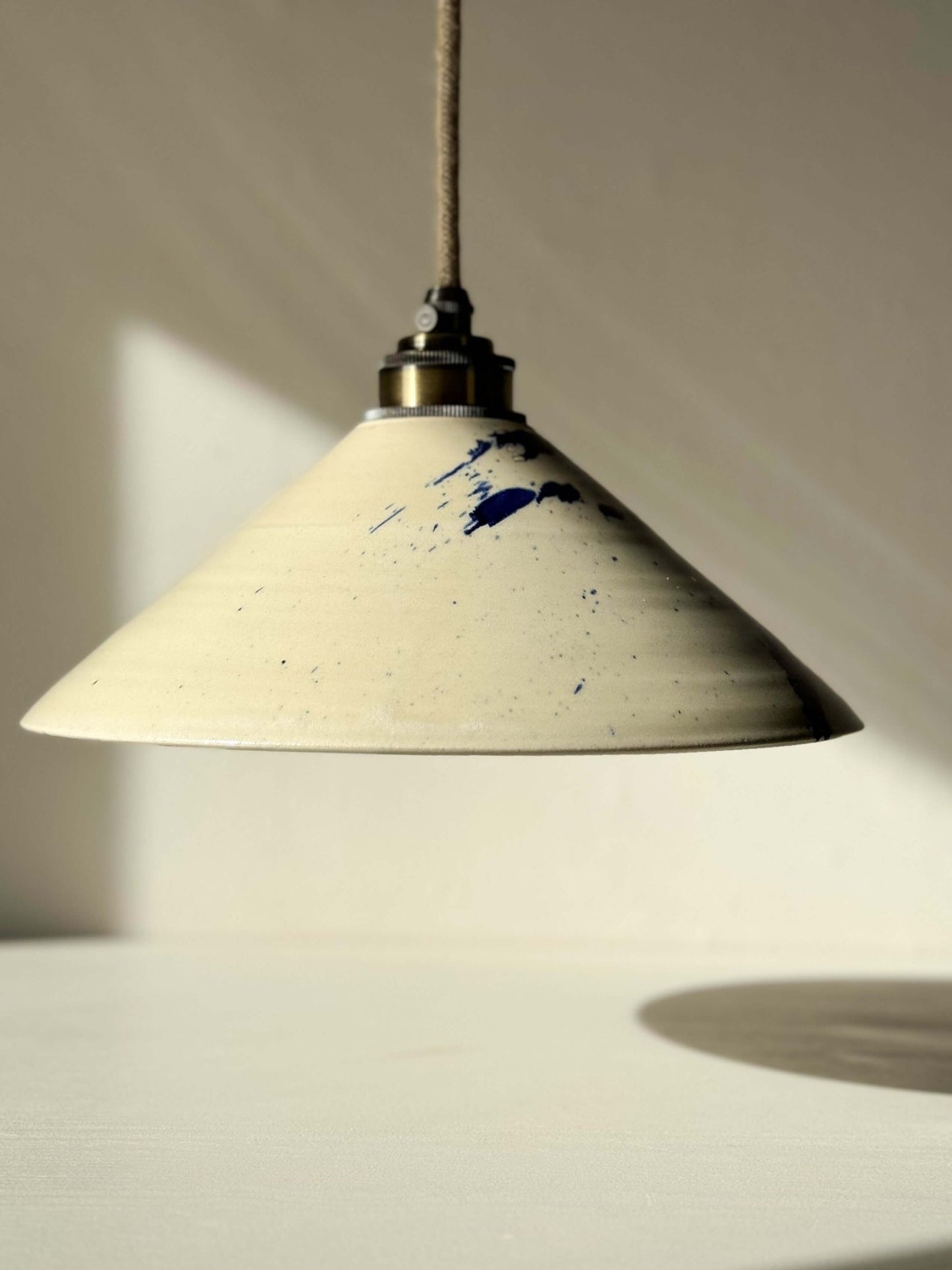 Handmade Ceramic Lamp Shade from Gosu Series with cobalt blue accents and glossy finish, showcasing unique craftsmanship.