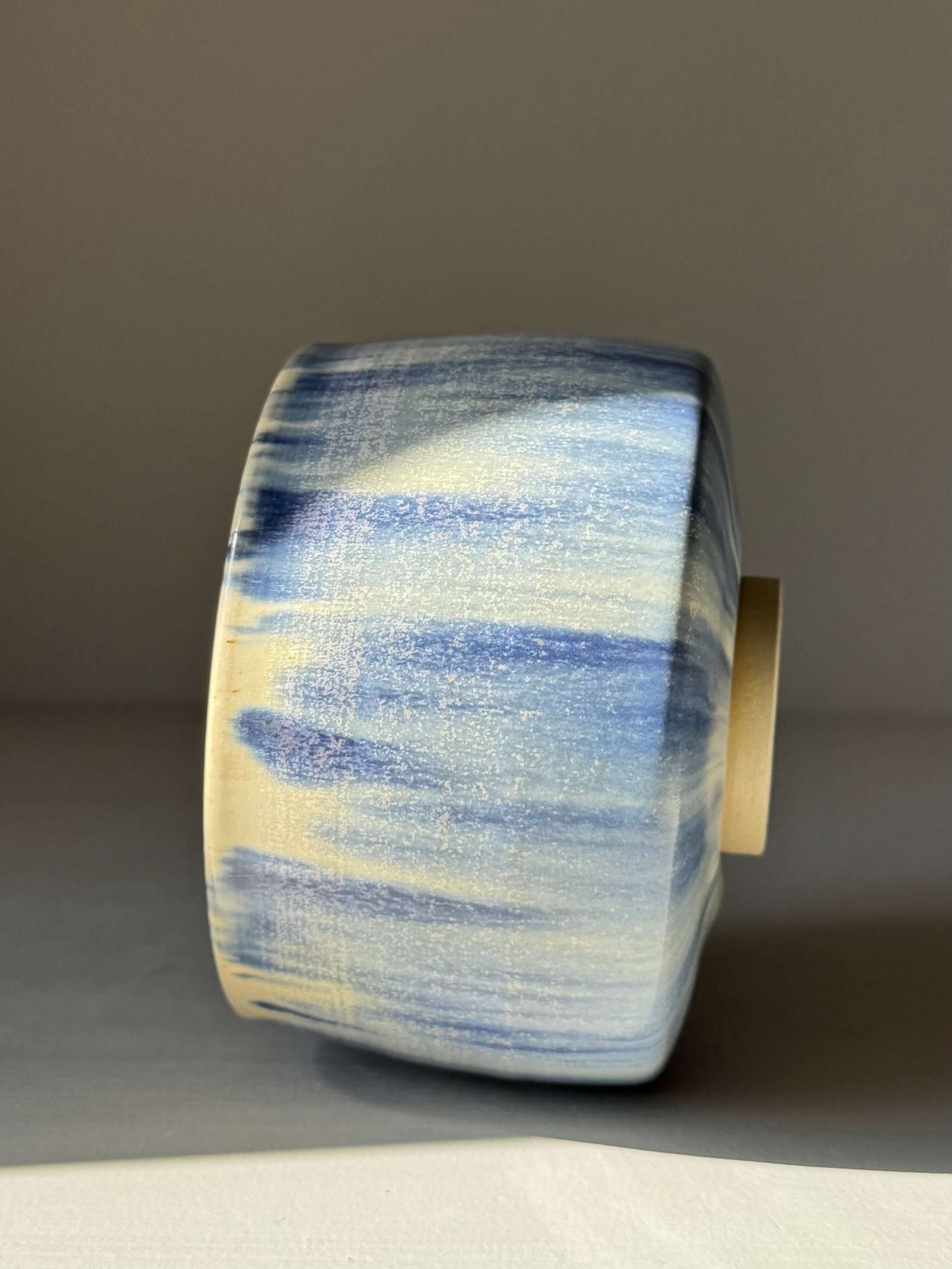 Handmade ceramic Matcha bowl - Cobalt Blue & Moonstone Glaze #03, showcasing its unique layered glaze design.