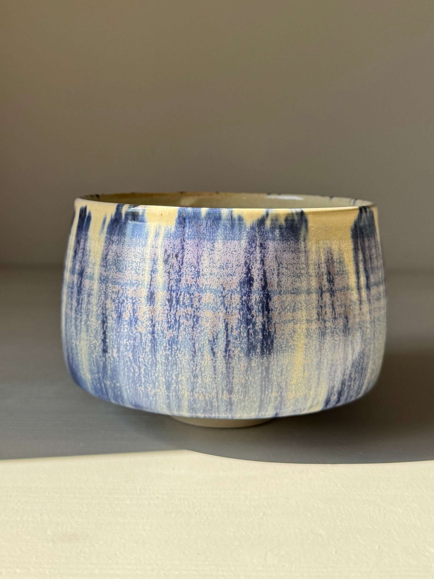 Matcha bowl - Cobalt Blue & Moonstone Glaze #04, handmade ceramic with layered glazes and rounded tall design, 8cm x 11.5cm.