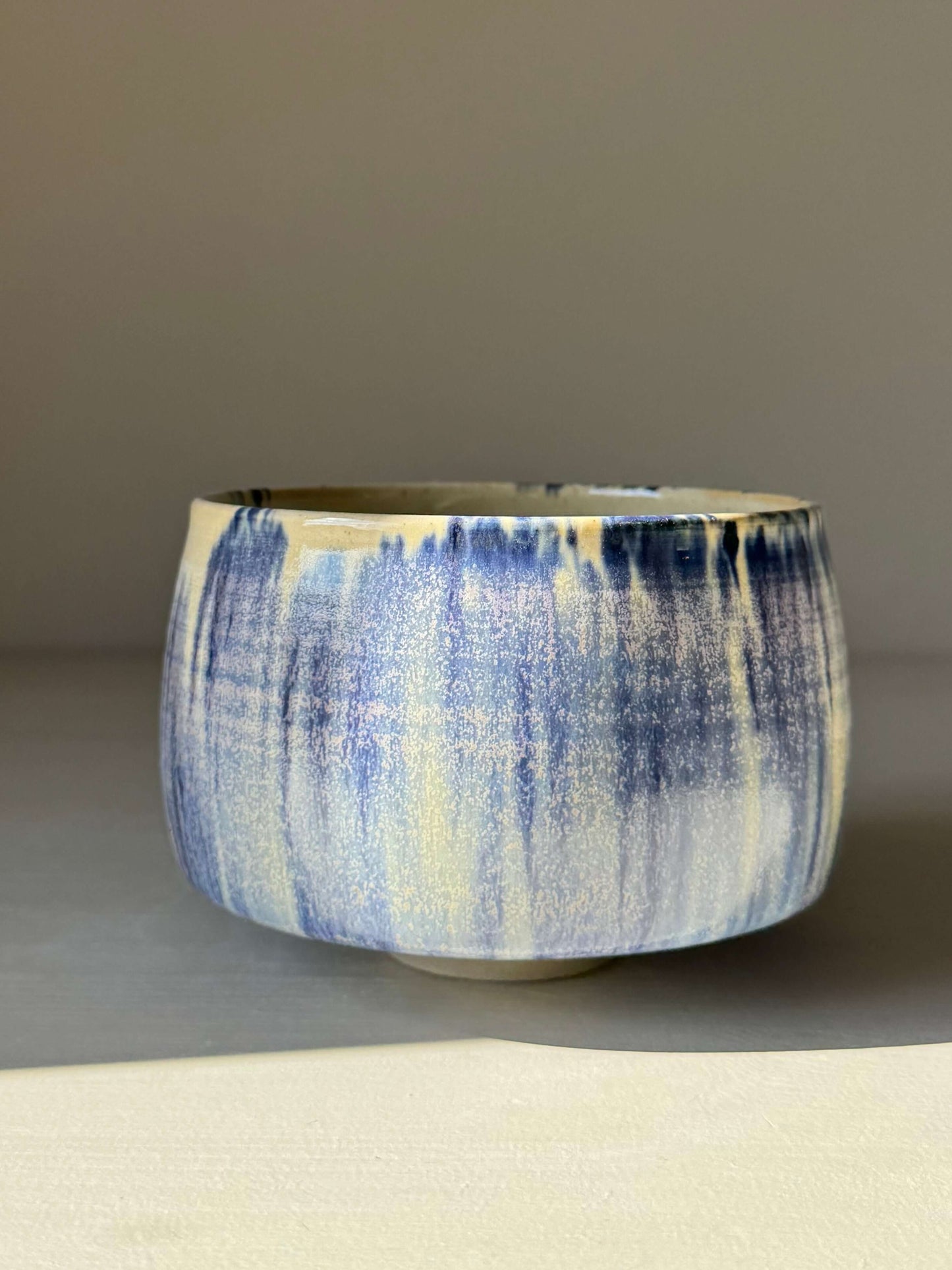 Handmade ceramic Matcha bowl - Cobalt Blue & Moonstone Glaze #02 with deep blue and moonstone layered glazes, perfect for tea moments.