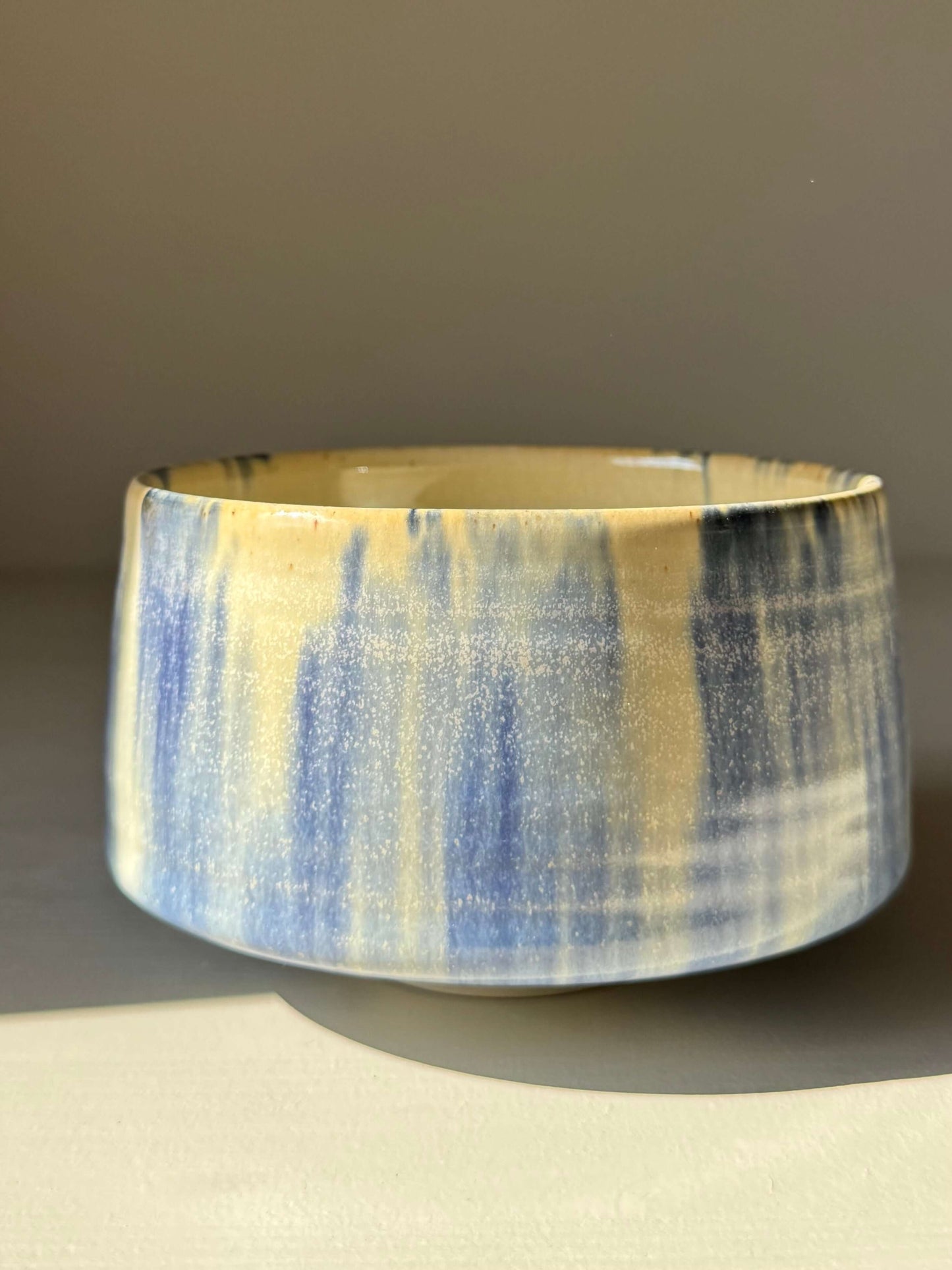 Handmade ceramic Matcha bowl - Cobalt Blue & Moonstone Glaze #05, rounded tall design, with deep blue and moonstone hues.