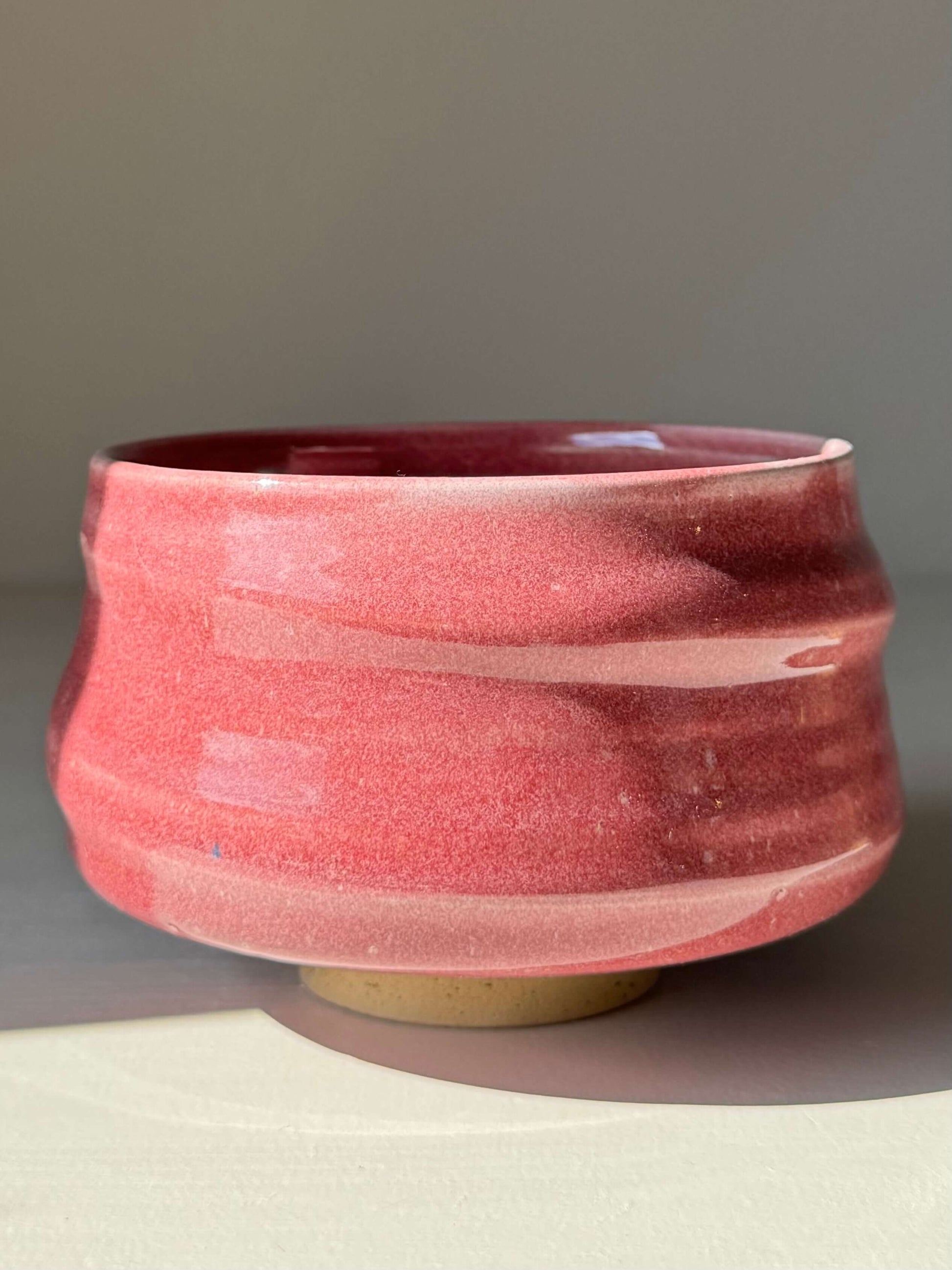 Matcha Bowl - Ume Series #02, handmade ceramic with pink ume blossom-inspired design, rounded shape and wide foot.