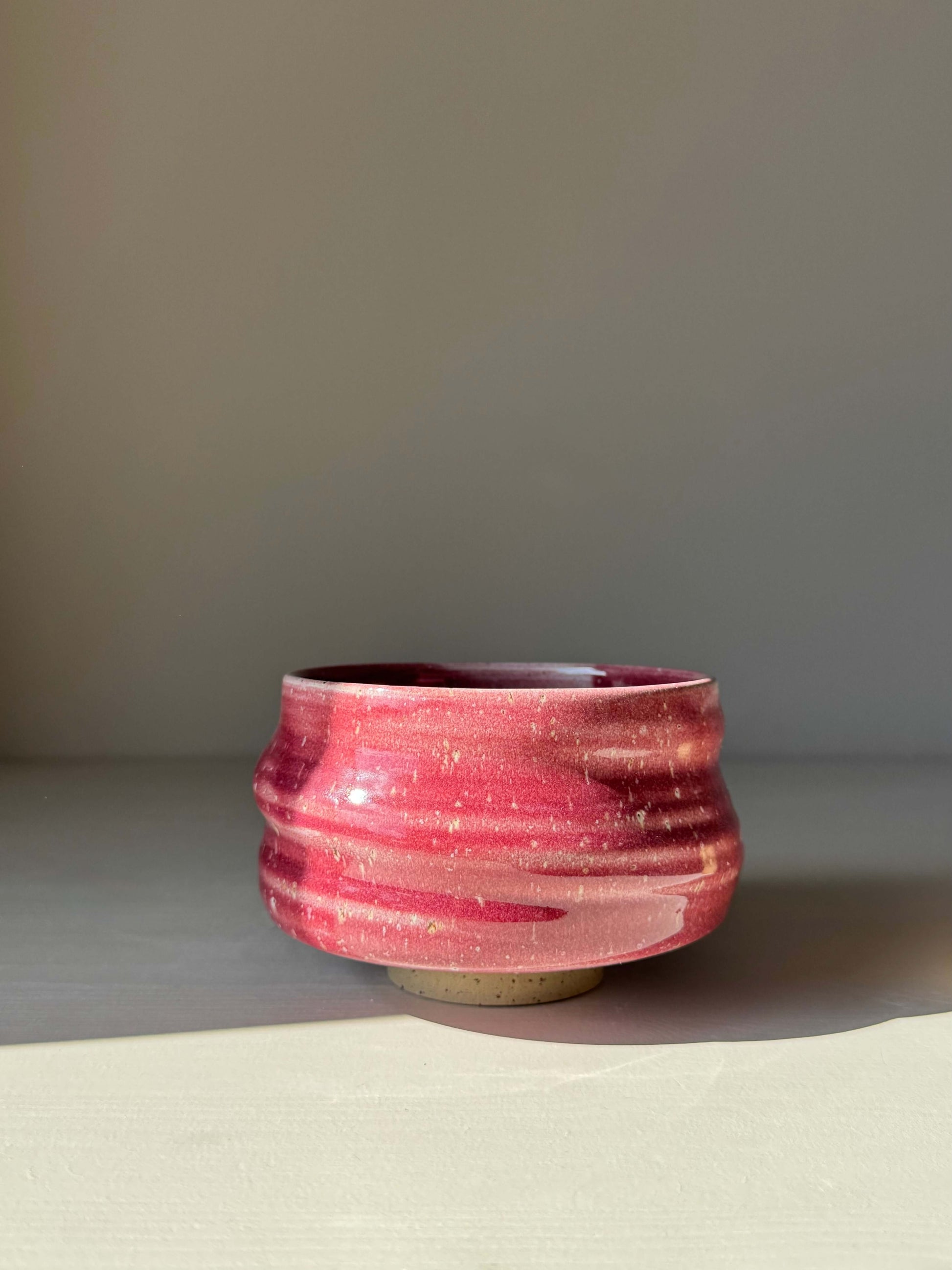 Handmade ceramic Matcha Bowl - Ume Series #04 with flowing ridges, inspired by the Japanese Ume blossom, symbolizing resilience and renewal.